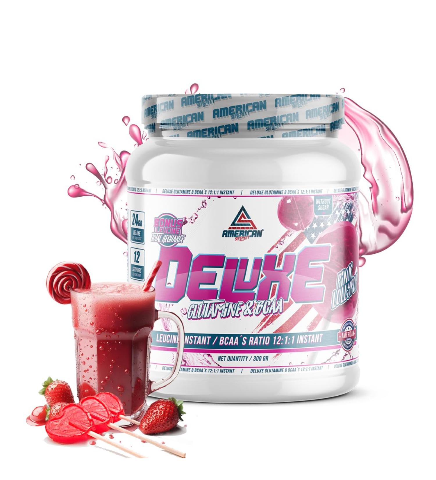AS American Supplement | BCAA'S with Glutamine Deluxe | Helps Avoid Catabolism | BCAA Powder for Muscle Recovery | Improve Performance | Sugar Free (300g Lollipop) - Buy Online on GoSupps.com