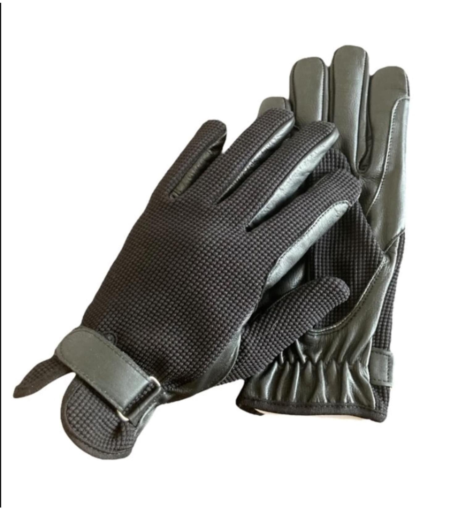 Ladies Equestrian Horse Riding Gloves - Real Leather & Cotton, Black (Medium) - Buy Online on GoSupps.com