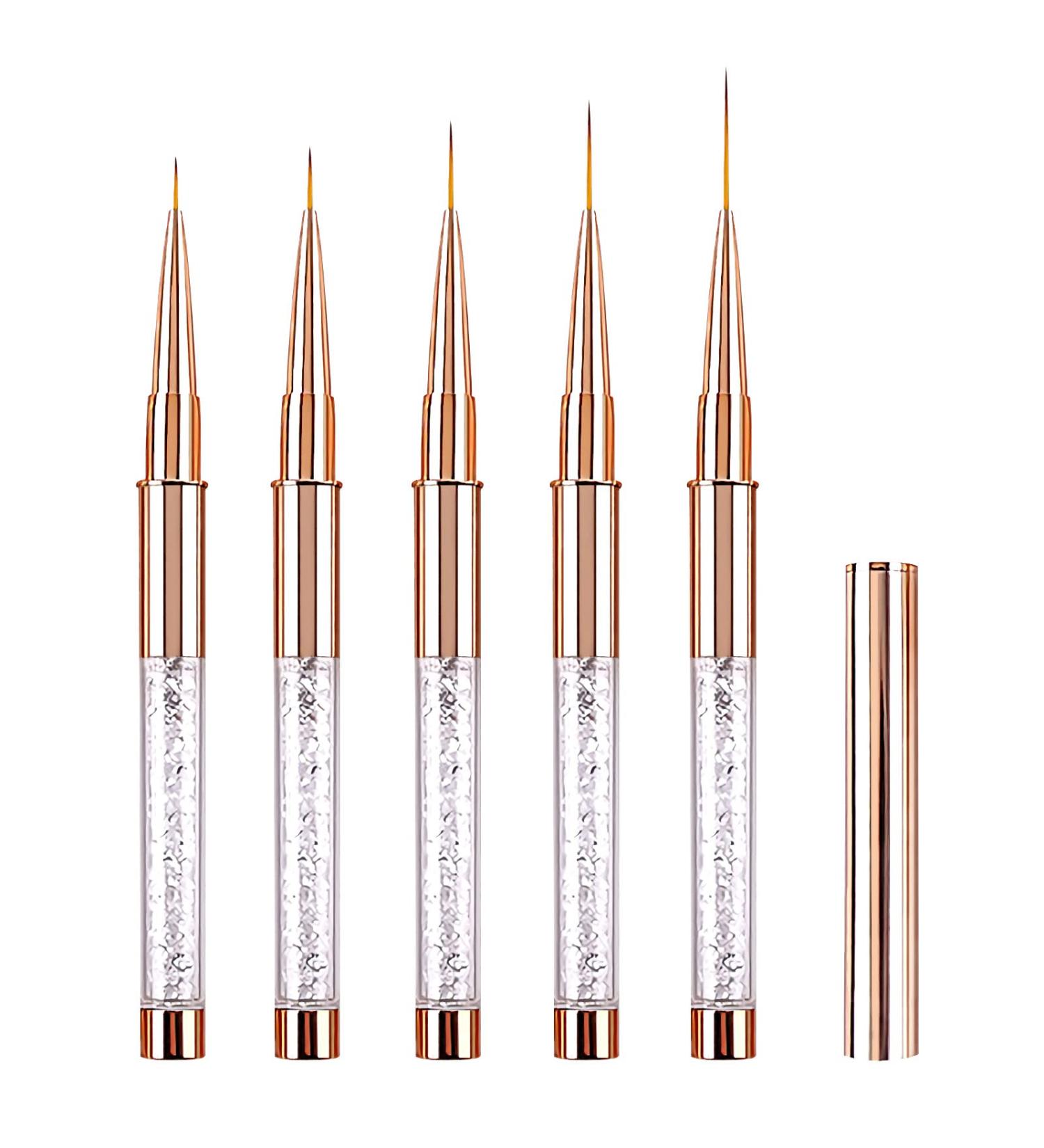 5PCS Rose Gold Nail Art Liner Brushes Set with Diamond Handle - Fine Detail Painting Pens Kit for DIY Professional Design - Buy Online on GoSupps.com