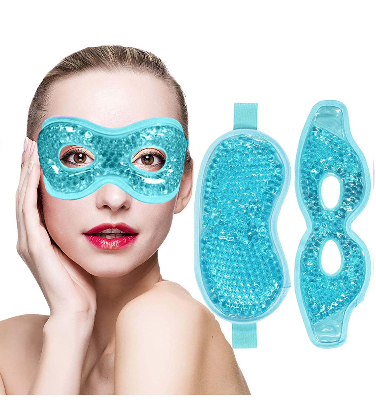 Permotary 2PCS Ice Gel Eye Mask - Hot Cold Therapy Cooling Gel Beads | Reusable Eye Pack for Puffiness, Dark Circles, Headaches - BlueFull & Hole - Buy Online on GoSupps.com