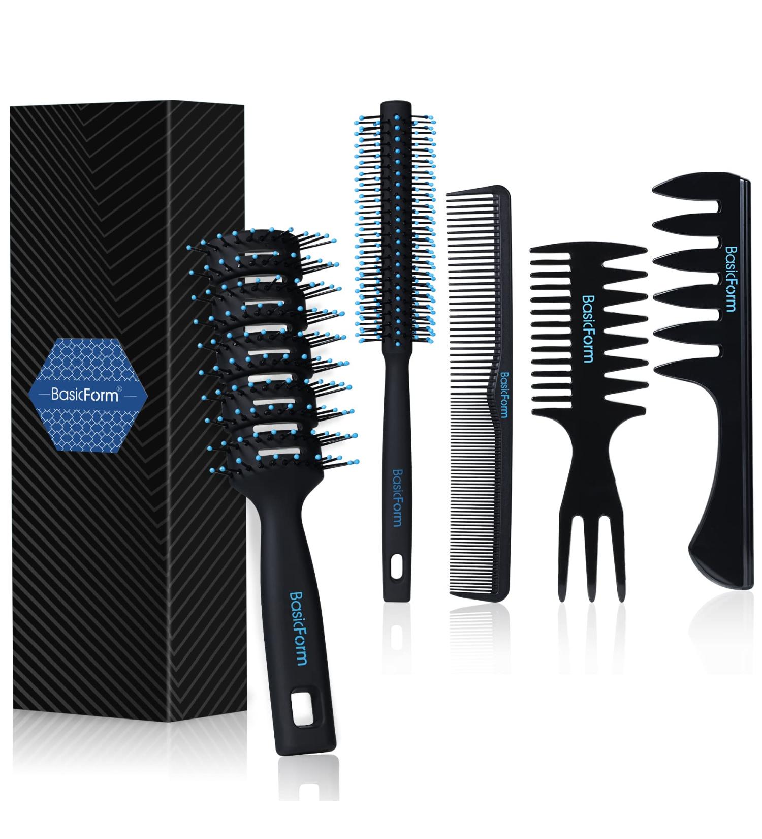 Men's Hair Styling Set - Vent Brush, Round Hair Roller, Comb for Quiff, Pompadour, Slicked-back, Undercut - Buy Online on GoSupps.com