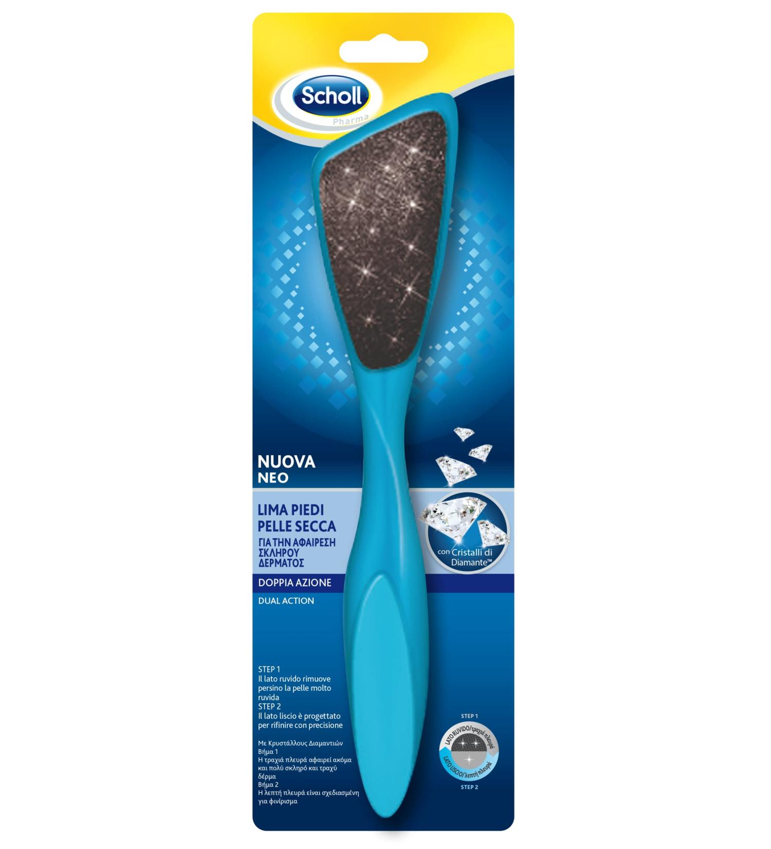 Scholl double -acting footfish with diamond crystals grinding surface for cornea and calluses smooth surface for trimming non -slip handle