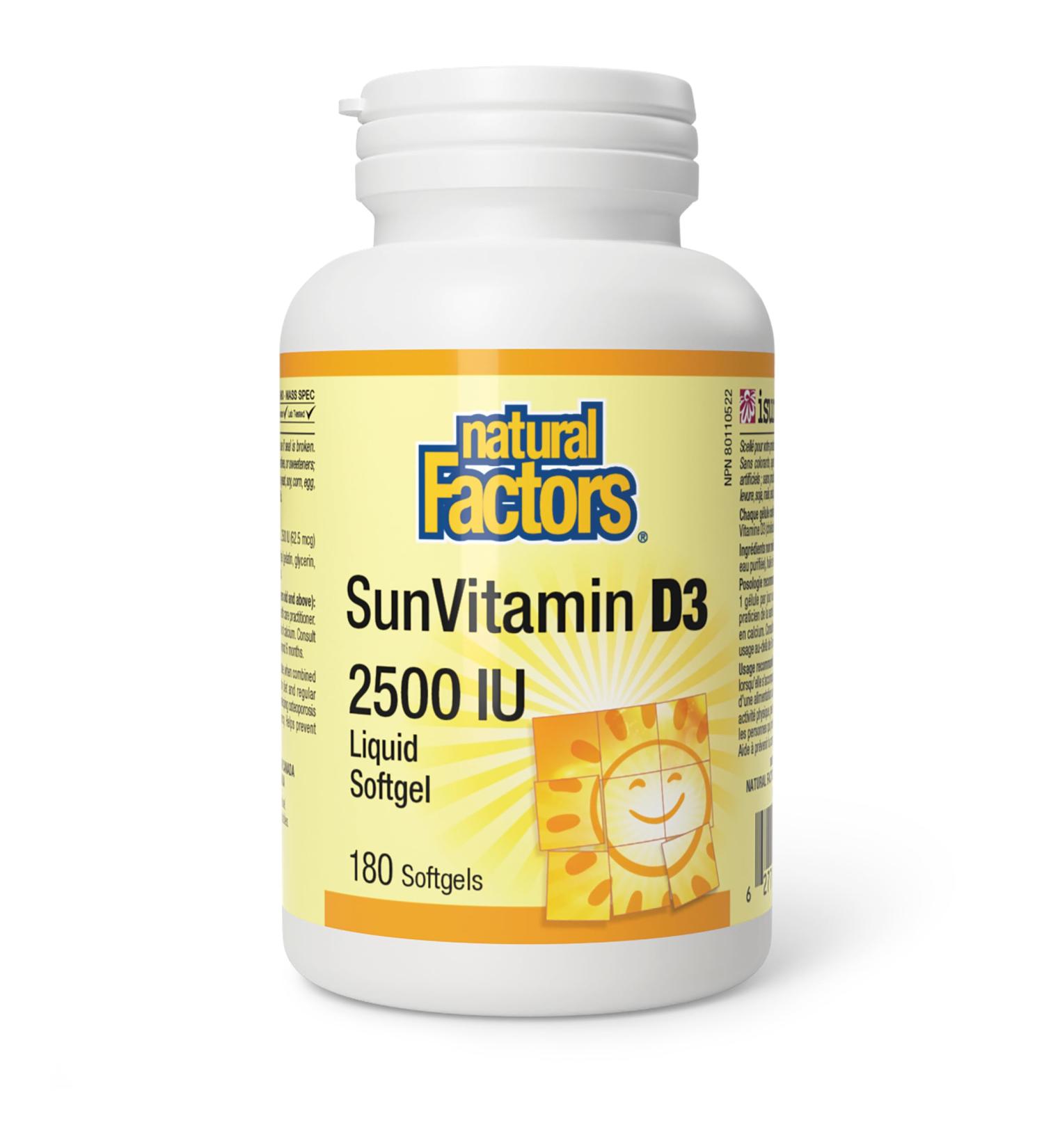 Natural Factors SunVitamin D3 2500 IU 180 Softgels Hi-Potency Vitamin D Essential for Immune Function and Overall Health - Buy Online on GoSupps.com