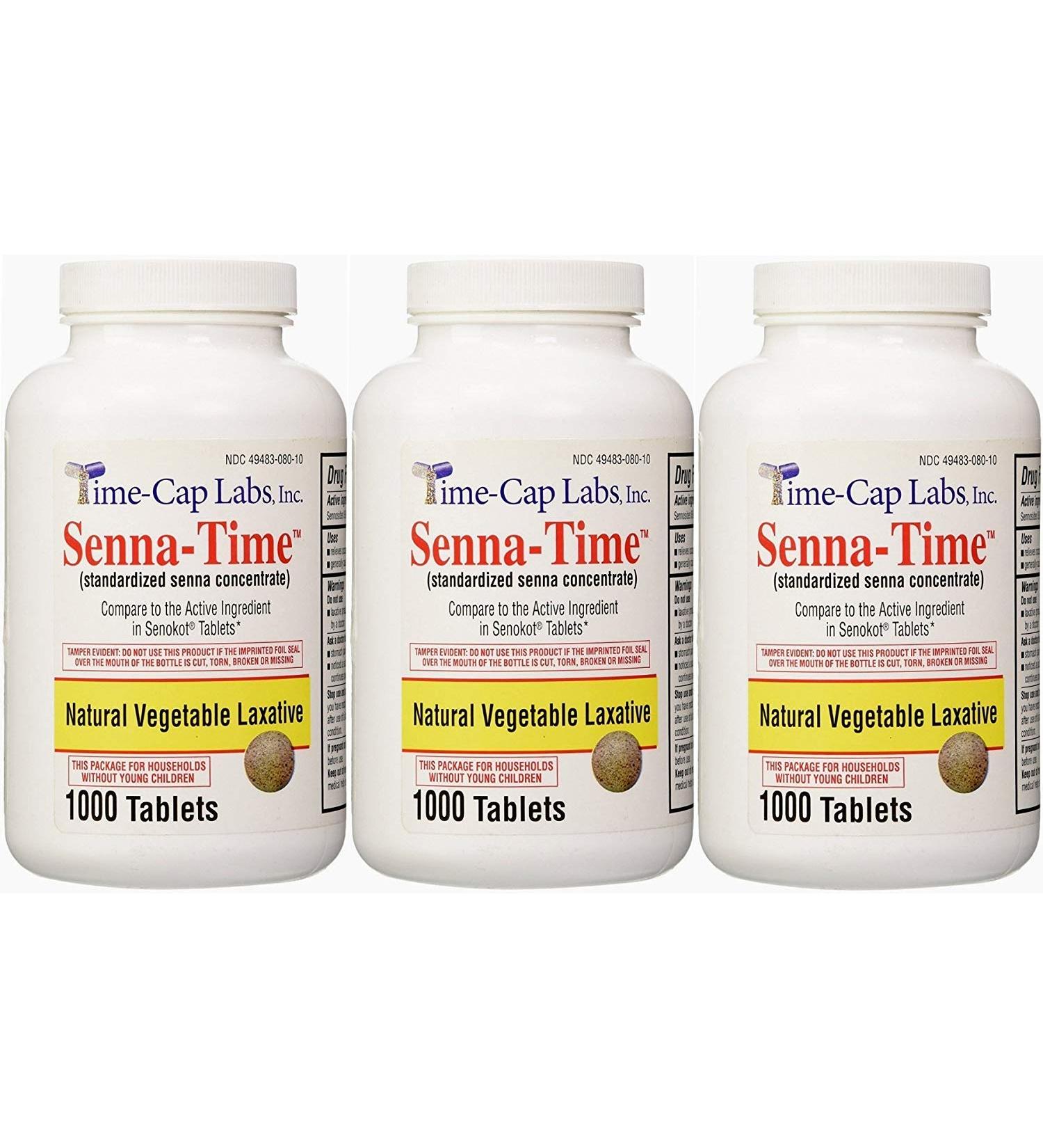 Senna-Time Generic for Senokot Natural Vegetable Laxative Senna 8.6 Mg 1000 Tablets per Bottle Pack of 3 Bottles