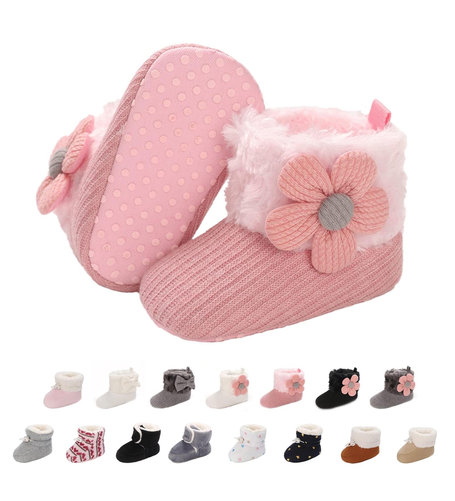 Baby Winter Fleece Booties Non-Slip Soft Sole Shoes for Boys Girls 6-12 Months - Pink - Buy Online on GoSupps.com
