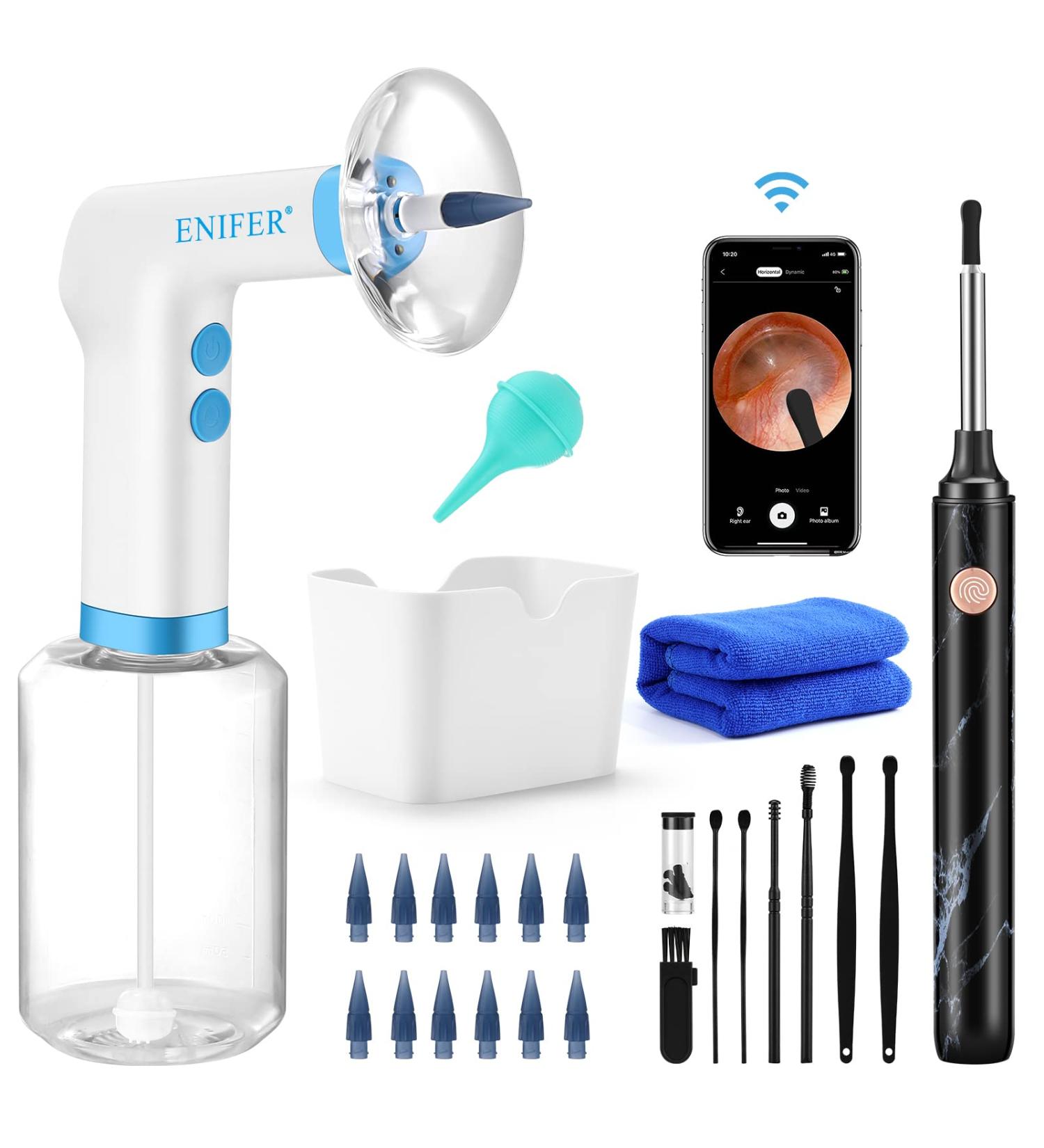 Electric Ear Wax Removal Kit with Light | Rechargeable Ear Irrigation Tool for Safe & Easy Cleaning | Includes Otoscope Camera | Blue - Buy Online on GoSupps.com
