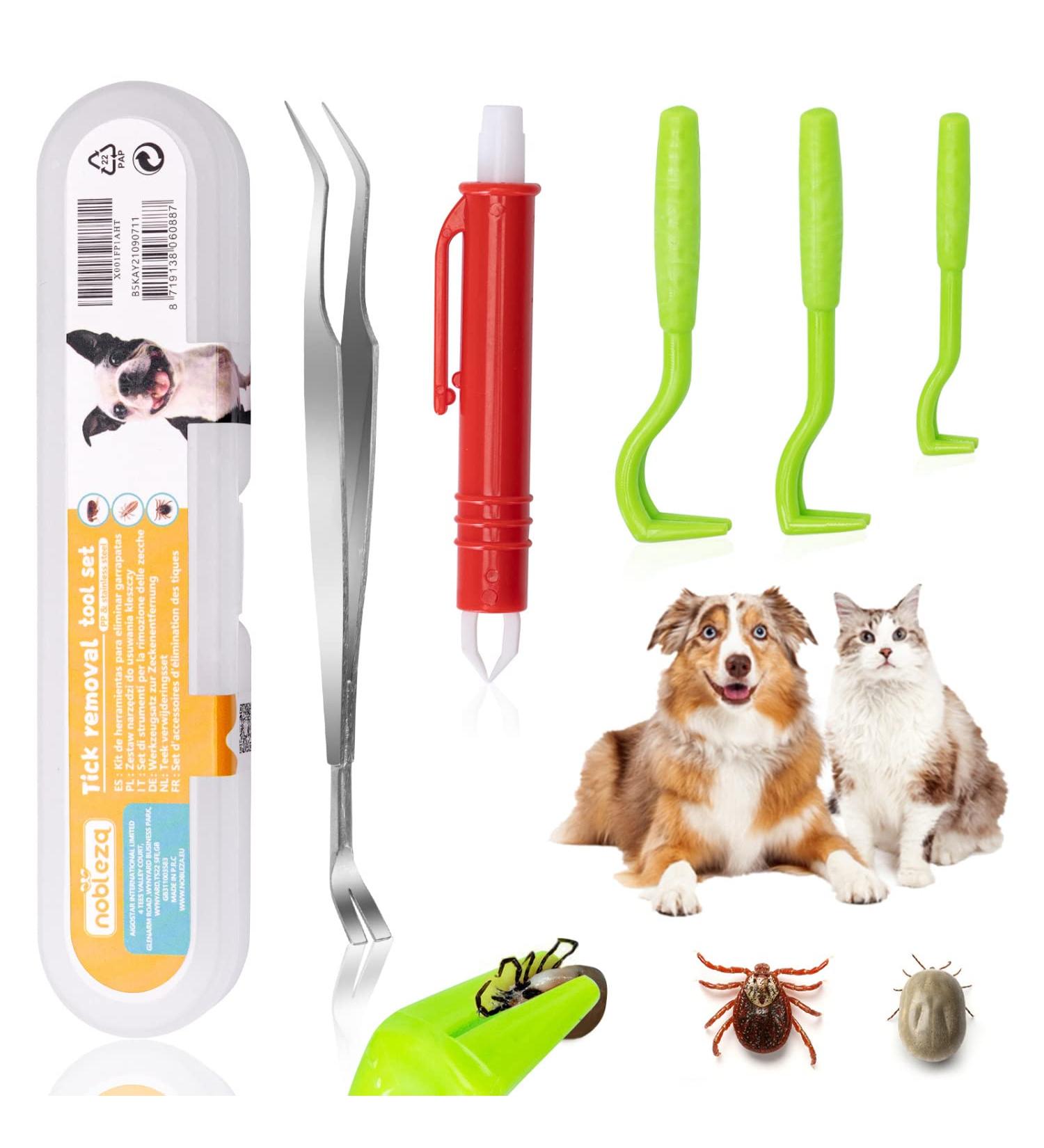 Nobleza - 5 Pcs Tick Remover Tools for Dog Painlessly Set of 3 Tick Hook and 2 Tick Tweezers for Cat and Horse - Buy Online on GoSupps.com