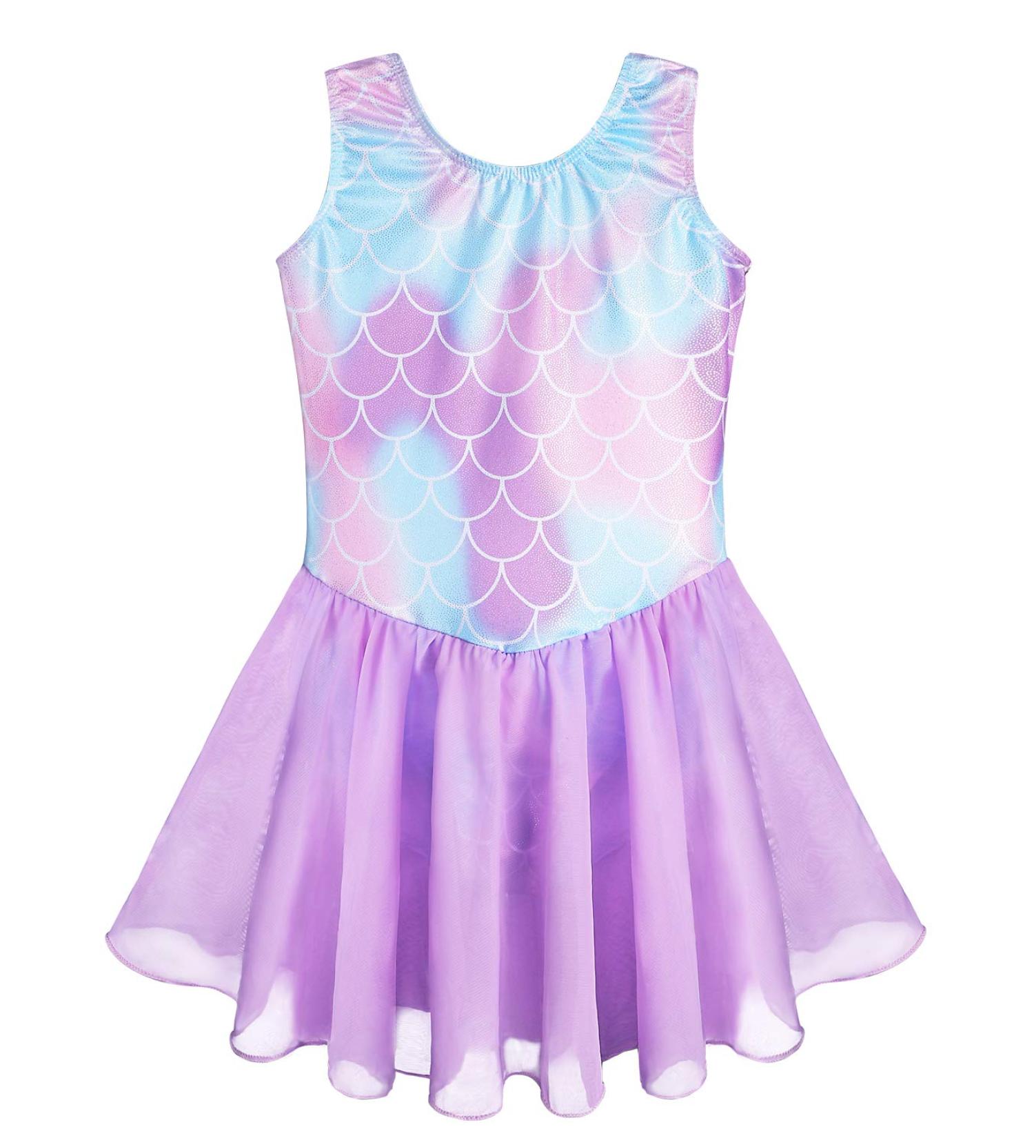 Girls Mermaid Purple Gymnastics Skirted Leotard Dress 4-5 Years | Ballet Tutu Dance Dress for Baby, Toddler, Big Girls - Buy Online on GoSupps.com