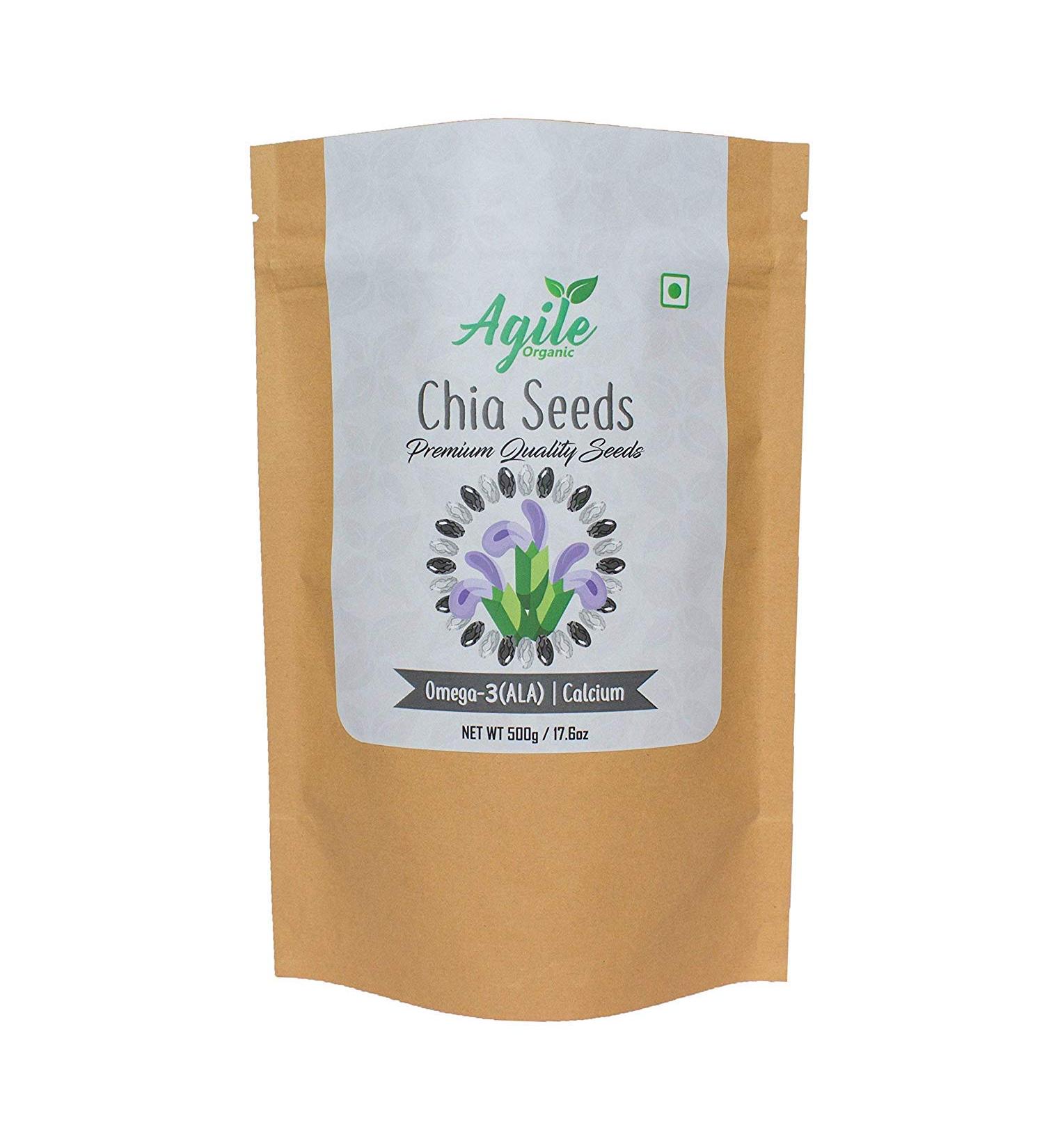 Agile Organic Authentic Raw Chia Seeds 500g (Premium Quality) - Buy Online on GoSupps.com