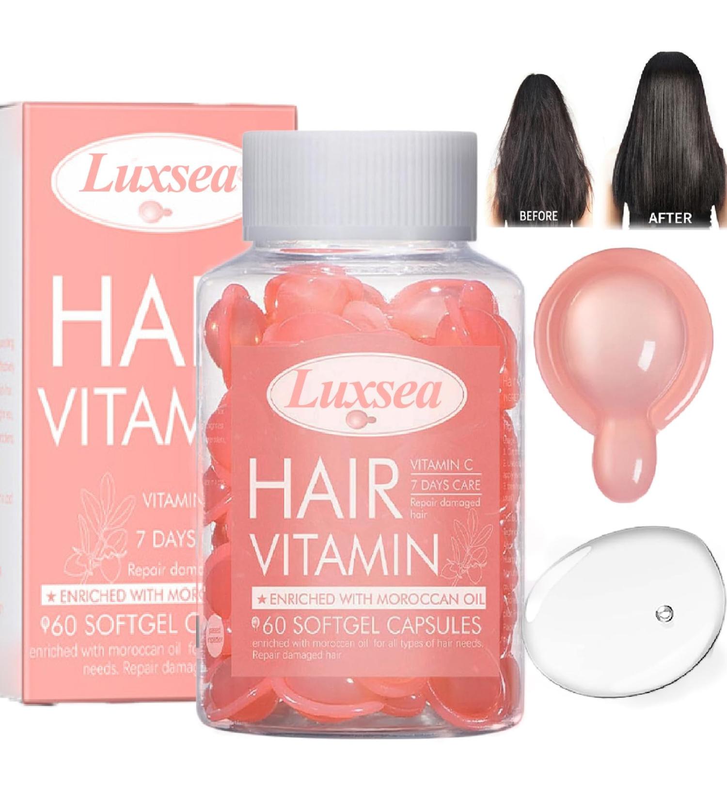 Vitamin E Hair Oils Capsules - Split Ends Treatment Serum Repair Essence for Dry & Damaged Hair - 60PCS Pink | Healthier Smooth Silky Thicker Growth - Buy Online on GoSupps.com