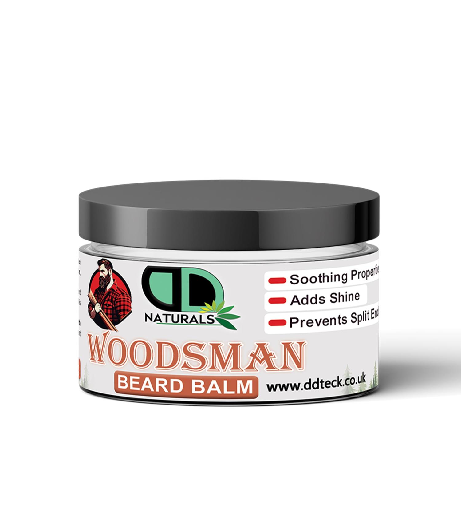 DD teck Woodsman Men's Beard Balm (10g) Leave-in conditioning formula with natural beeswax for styling and care soothing properties and prevents split ends