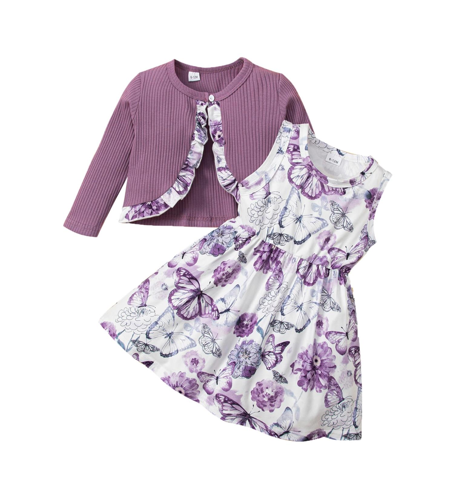 Puseky Toddler Baby Girls Floral Dress and Cardigan Set - 18-24 Months (Purple) - Buy Online on GoSupps.com