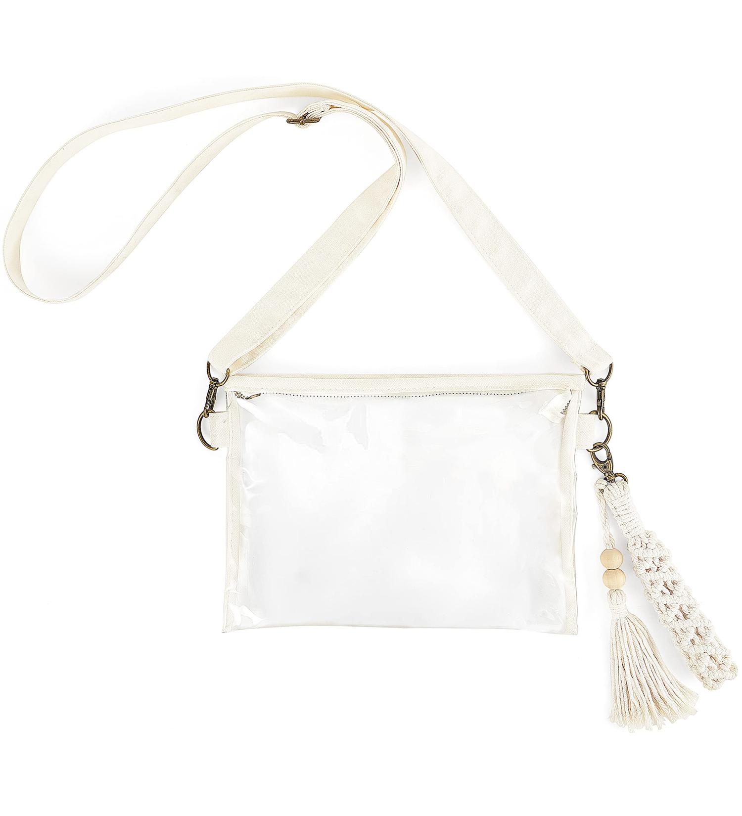 Clear Crossbody Purse with Macrame Wrist Strap and Tassel - Stadium Approved Transparent Shoulder Bag for Concerts and Events - Buy Online on GoSupps.com