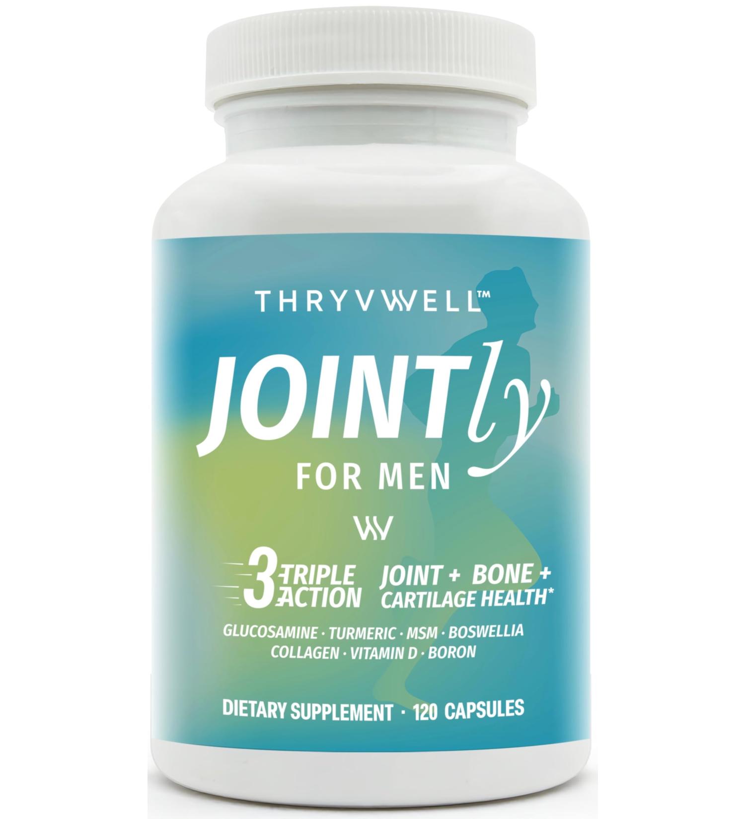 ThryvWell Jointly for Men Joint Bone & Cartilage Supplement Glucosamine Chondroitin MSM Turmeric Boswellia Collagen Vitamin D Calcium Hyaluronic Acid Magnesium & Boron 120 Capsules - Buy Online on GoSupps.com