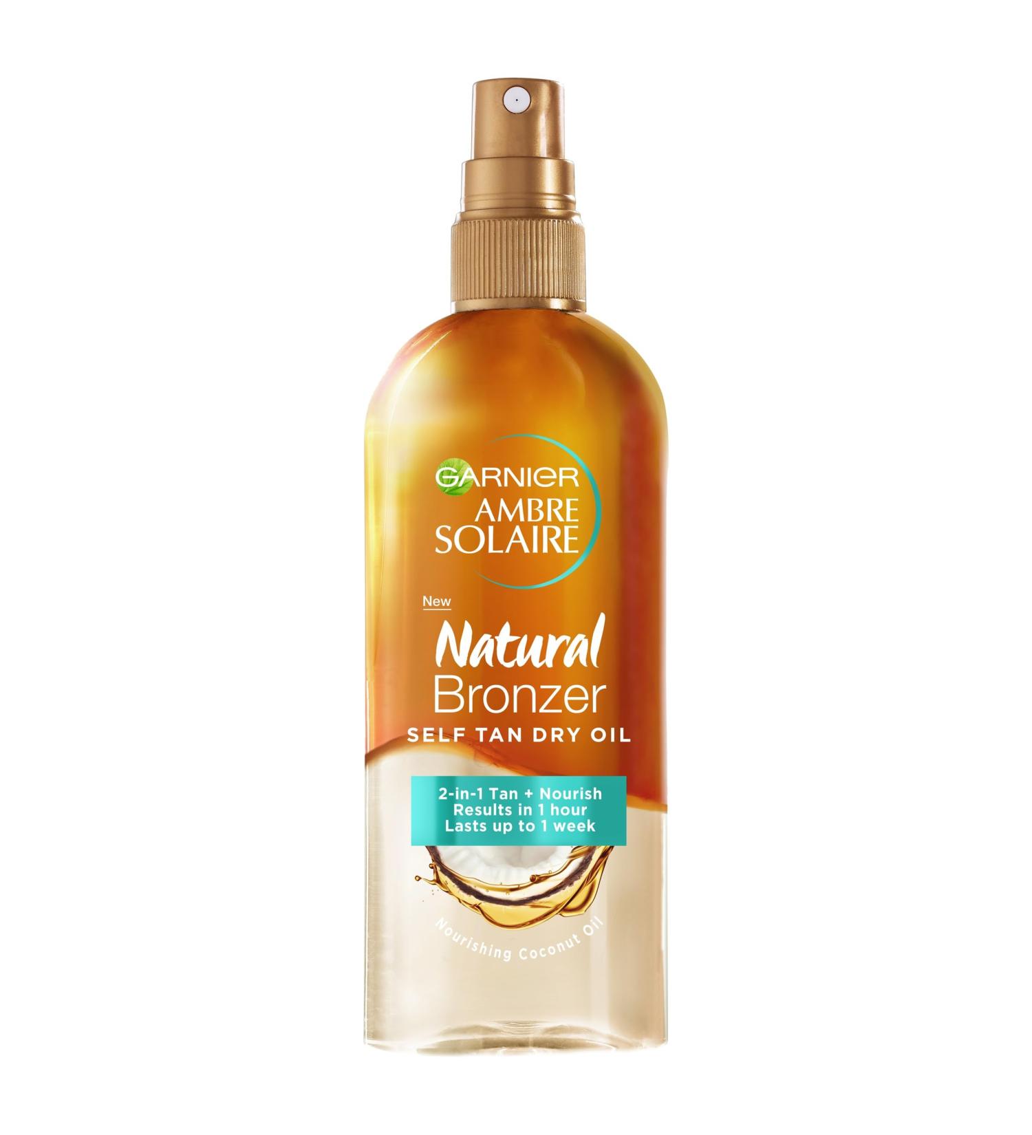 Garnier Ambre Solaire Natural Bronzer Self Tan Dry Oil 150ml - Coconut Oil Enriched Vegan Formula for Luminous, Streak-Free Tan Lasting Up to 1 Week - Buy Online on GoSupps.com