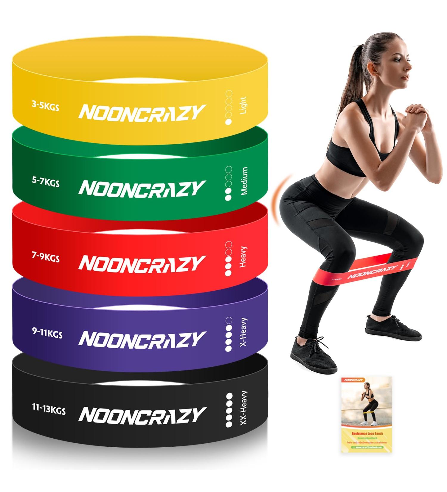 Nooncrazy Fitness Straps: 5 Set Natural Latex Resistance Bands for Pilates Strength Training & Physiotherapy - 100% Durable 5 Strength Levels - Buy Online on GoSupps.com