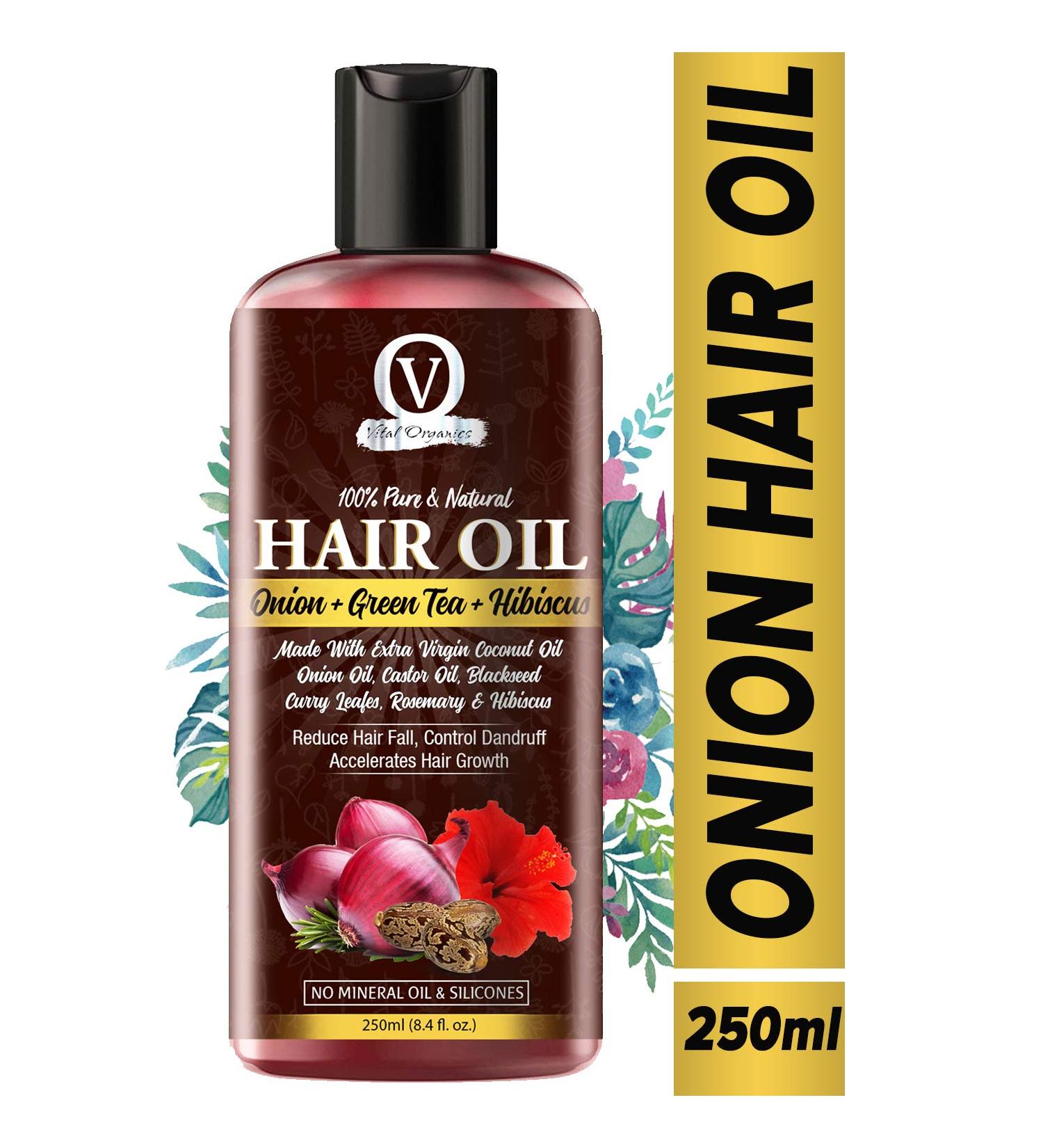 Onion Hair Oil with Castor Green Tea & 24 Essential Oils for Strong Healthy Hair Growth - Buy Online on GoSupps.com