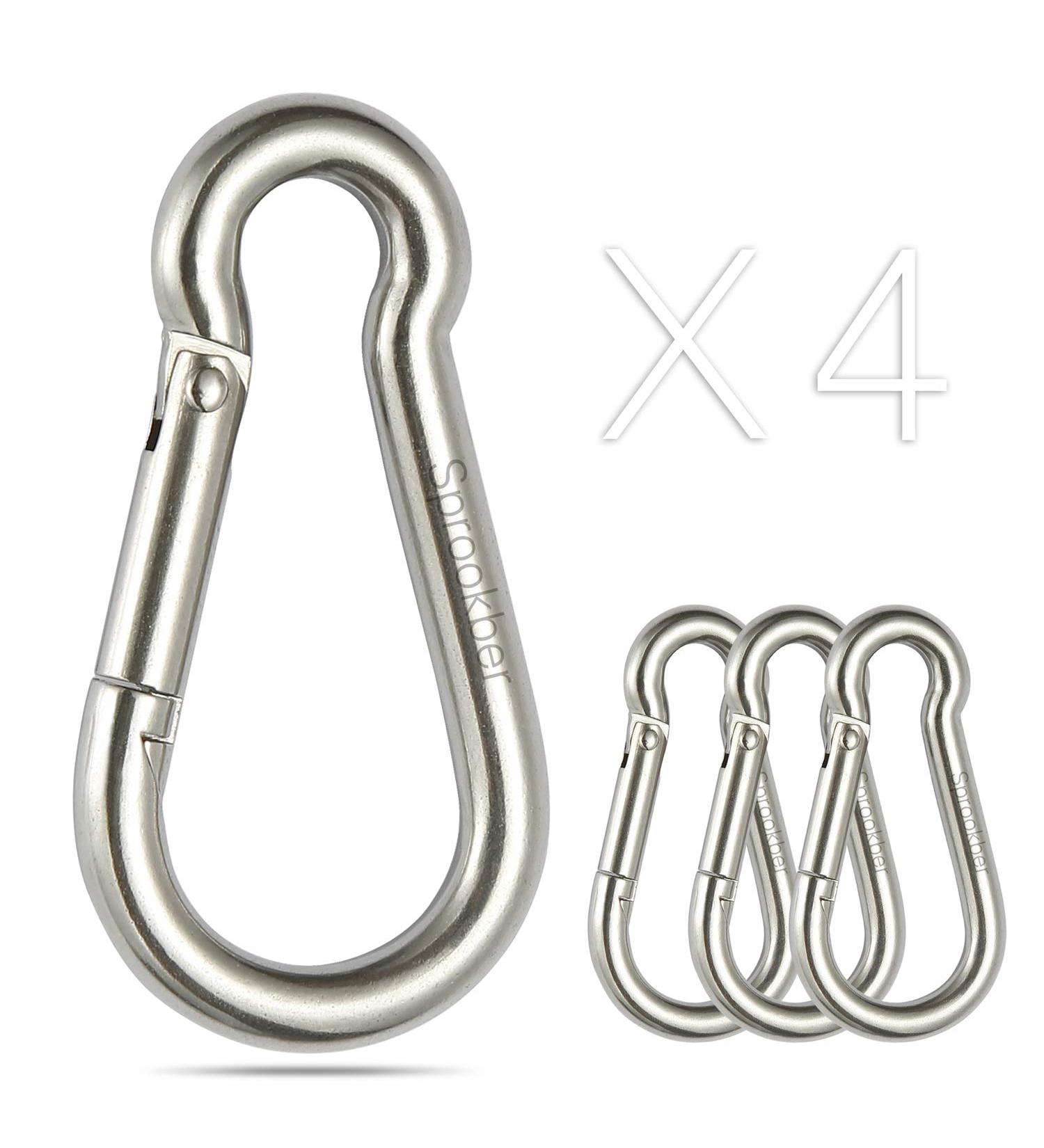 Sprookber Stainless Steel Carabiner Spring Snap Hook - Heavy Duty Clips, Set of 4 (2.25 Inch) - Buy Online on GoSupps.com