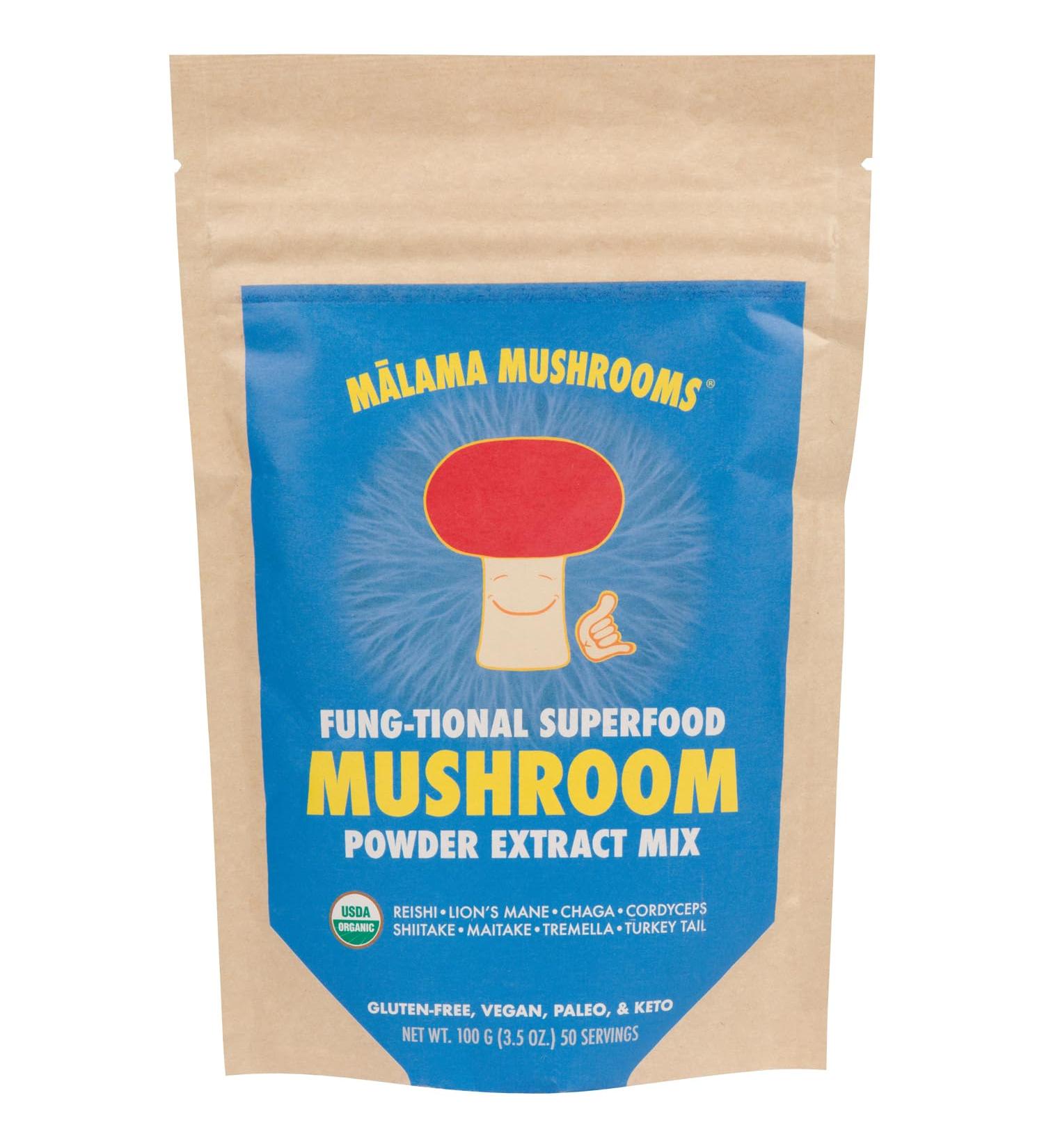 8-Mushroom Extract Powder by Malama Organic Body Mushroom Blend Featuring Lion's Mane Reishi Cordyceps Chaga Turkey Tail Superfood Adaptogenic Superfood 8 Mushroom MIX - Buy Online on GoSupps.com