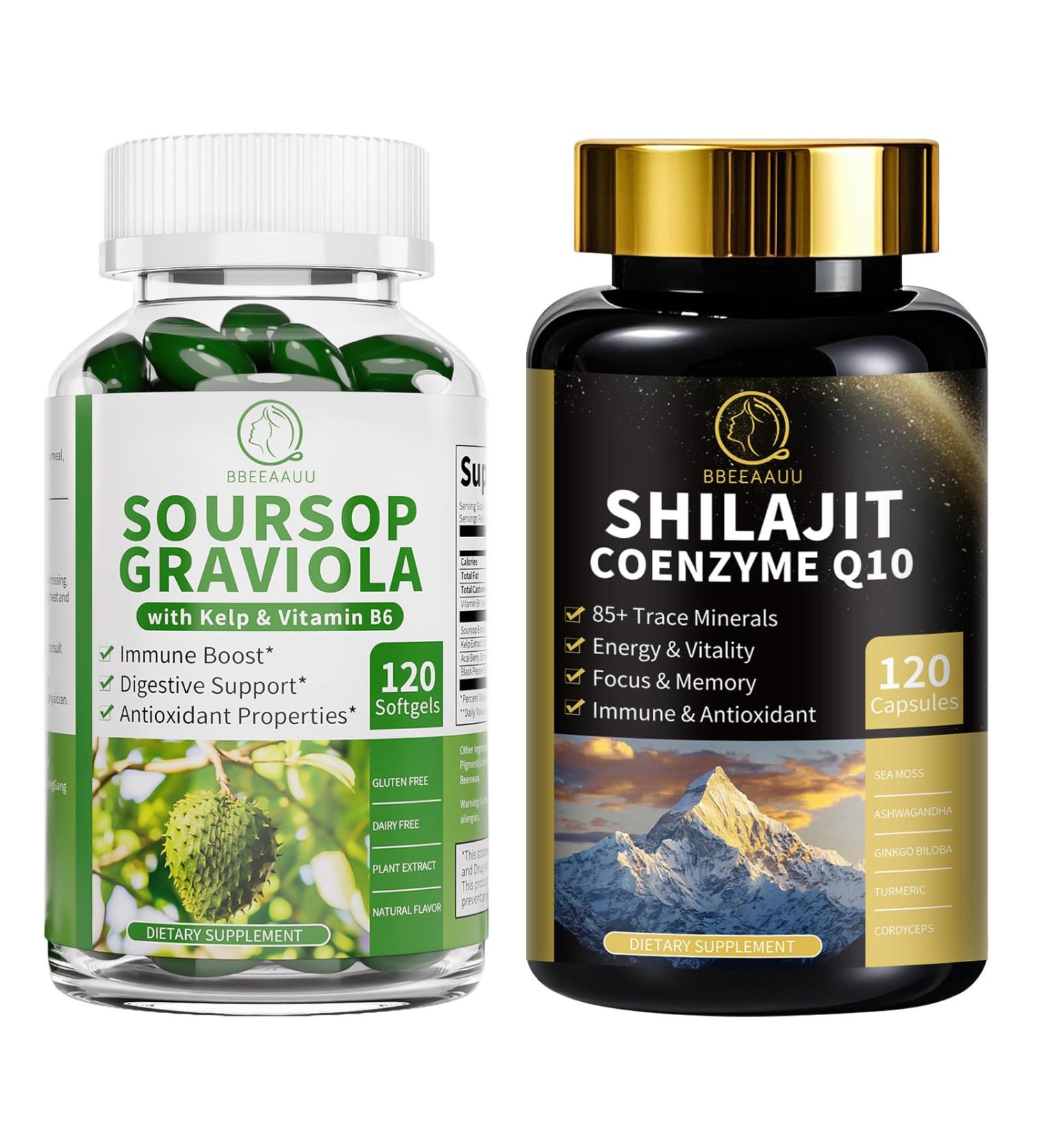 BBEEAAUU Shilajit for Men with Sea Moss & Ashwagandha 12 in 1 Himalayan & Soursop Graviola Capsules with Kelp for Cell Regeneration - Buy Online on GoSupps.com