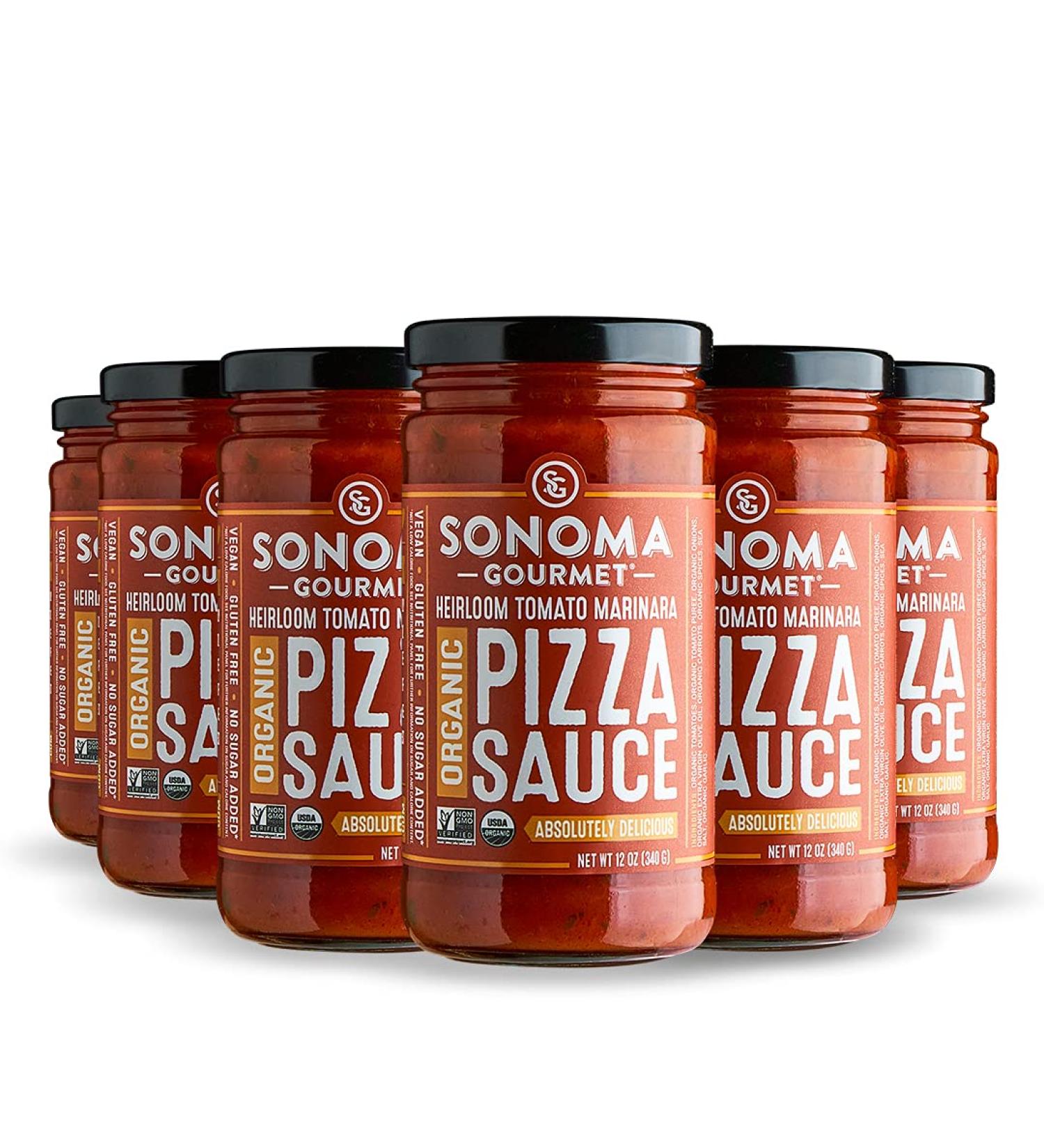 Sonoma Gourmet Heirloom Tomato Pizza Sauce - Organic & Vegan | Gluten-Free with Sweet Basil | No Sugar Added - 12oz Jars (Pack of 6) - Buy Online on GoSupps.com