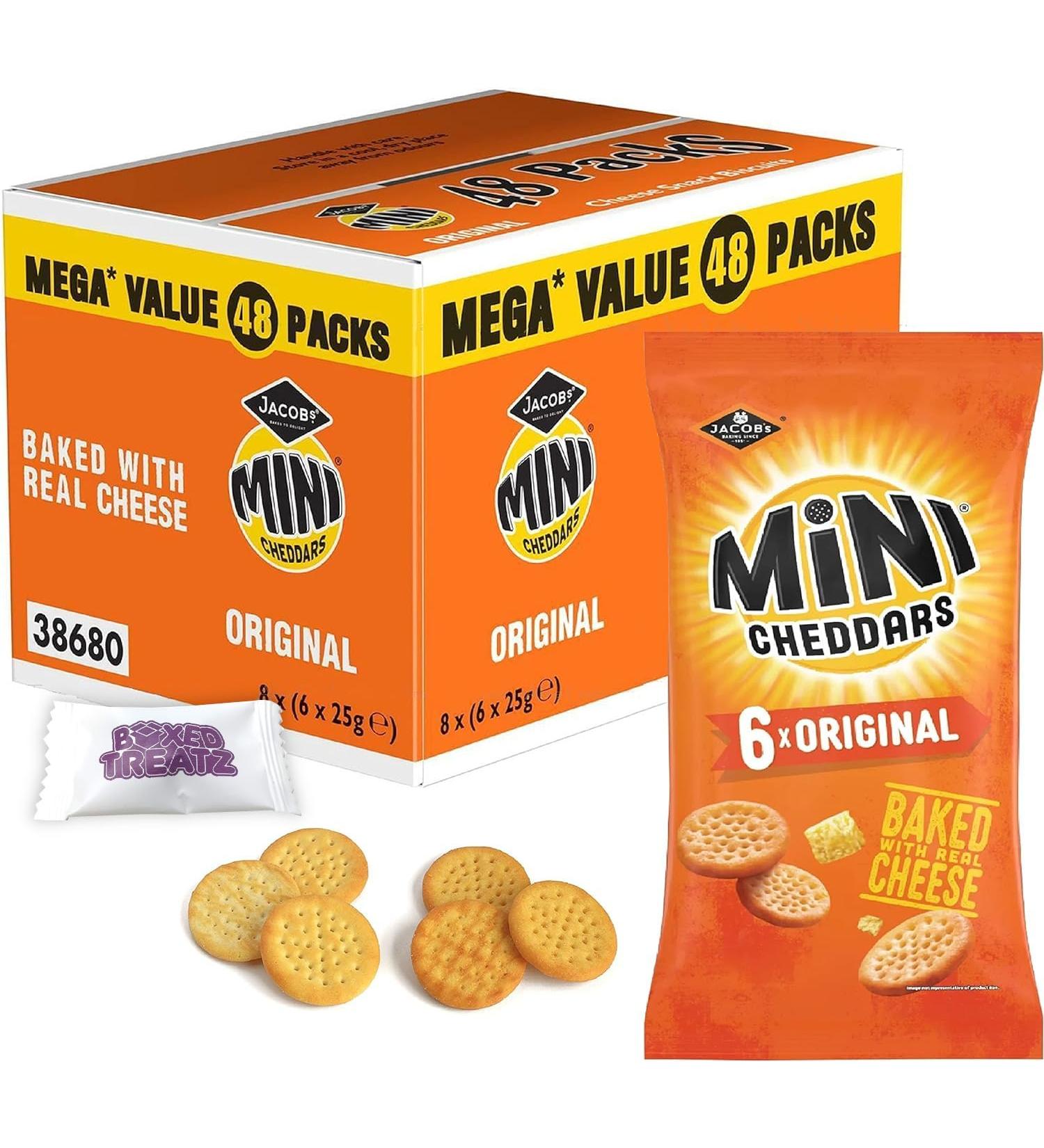 Jacob's Mini Cheddar's Original Box Of 48 x 23g On-The Go Snack Baked with Real Cheese With A Classic Recipe Boxed Treatz - Buy Online on GoSupps.com