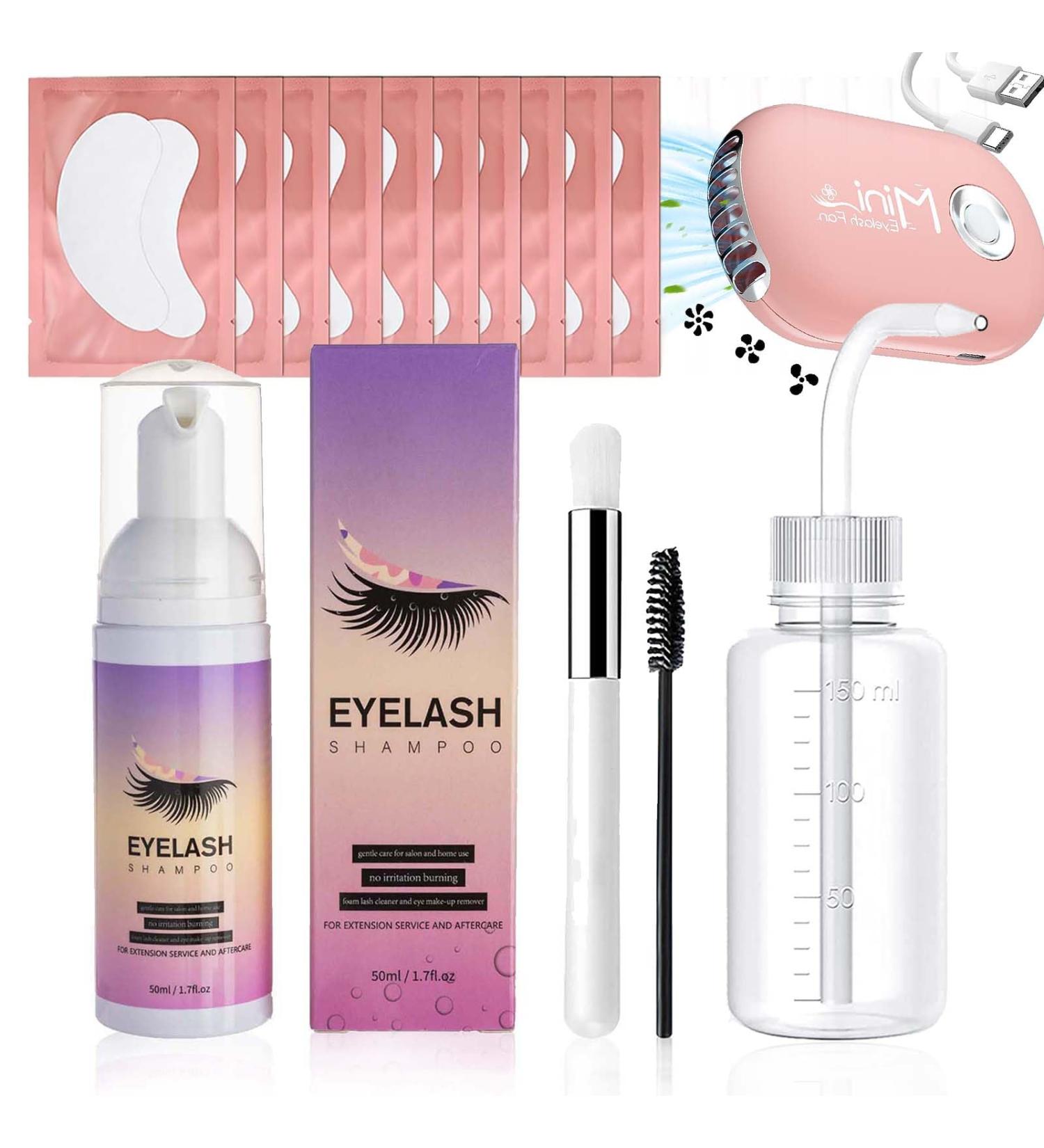 Tongyend Lash Shampoo 4 in 1 Kit for Eyelash Extensions - 50ml Cleanser, USB Rechargeable Fan, Rinse Bottle, Tools & Pads for Salon & Home Use - Buy Online on GoSupps.com