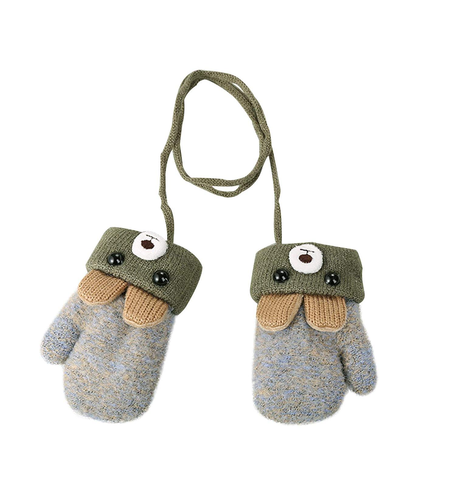 Buy Cute Cartoon Winter Mittens for Kids | Warm Knitted Gloves for 1-5 Years Old - Gray - International Shipping - Buy Online on GoSupps.com