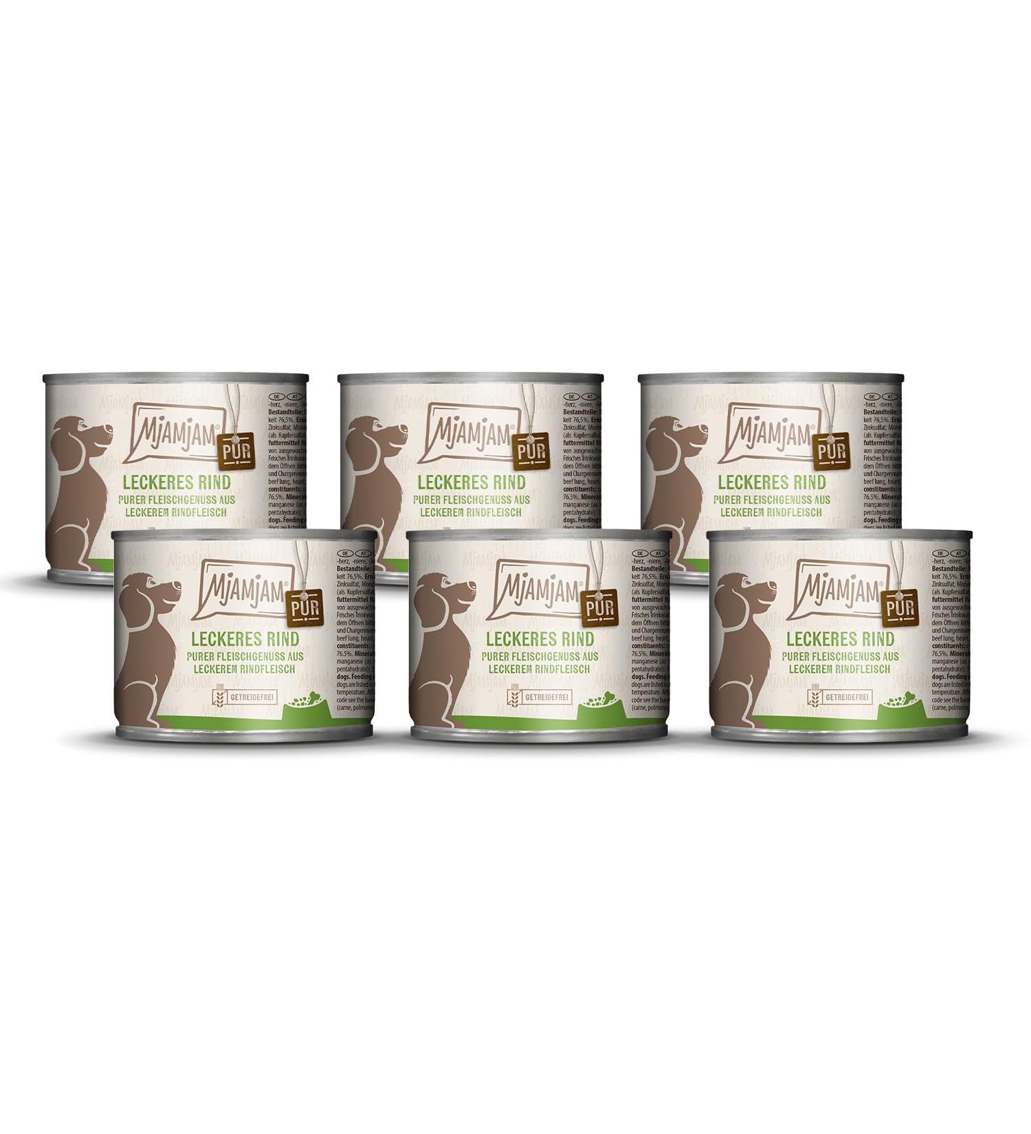 MjAMjAM - Premium Wet Food for Dogs - Pure Meat Pleasure - Pure and Delicious Beef Pack of 6 (6 x 200g) Grain Free with Extra Meat
