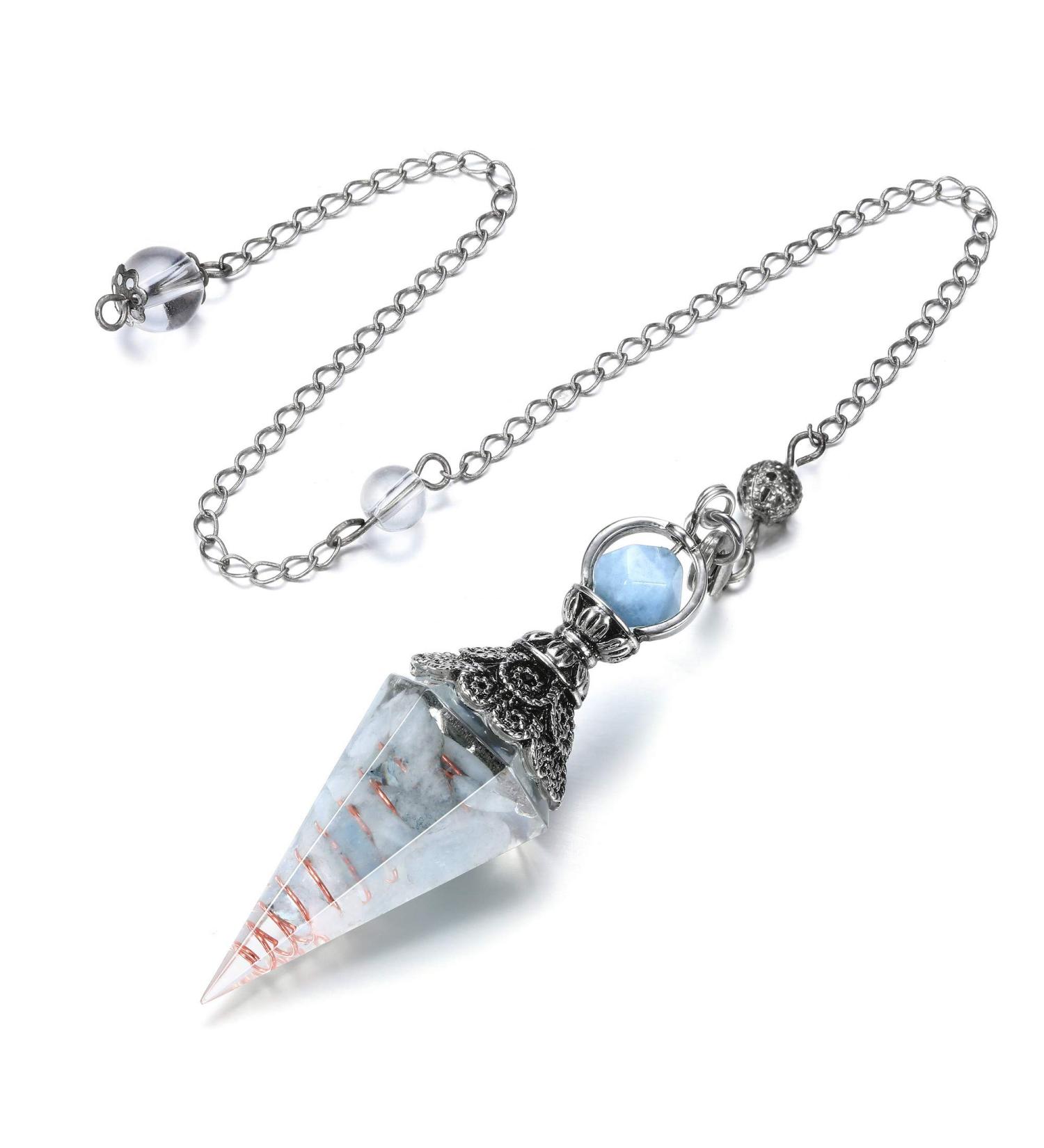 Go Jewelry Aquamarine Gemstone Pendulum Pendant with Chain for Reiki Healing Dowsing & Scrying - Balance Bracelet - Buy Online on GoSupps.com