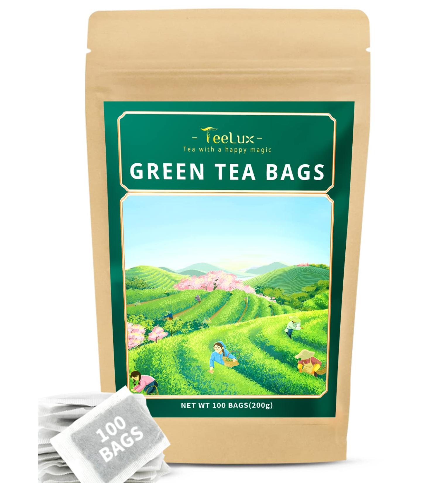 TeeLux Green Tea Bags 100 Count - 100% Pure & Natural Antioxidant-Rich Green Tea - Caffeinated Support for Overall Health - Biodegradable Tea Bags - Pack of 1 - Buy Online on GoSupps.com