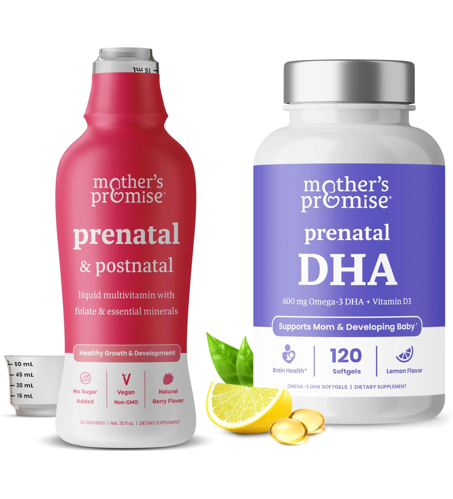 Mother's Promise Prenatal & Postnatal Multivitamin Liquid & Prenatal DHA for Women Bundle - Buy Online on GoSupps.com