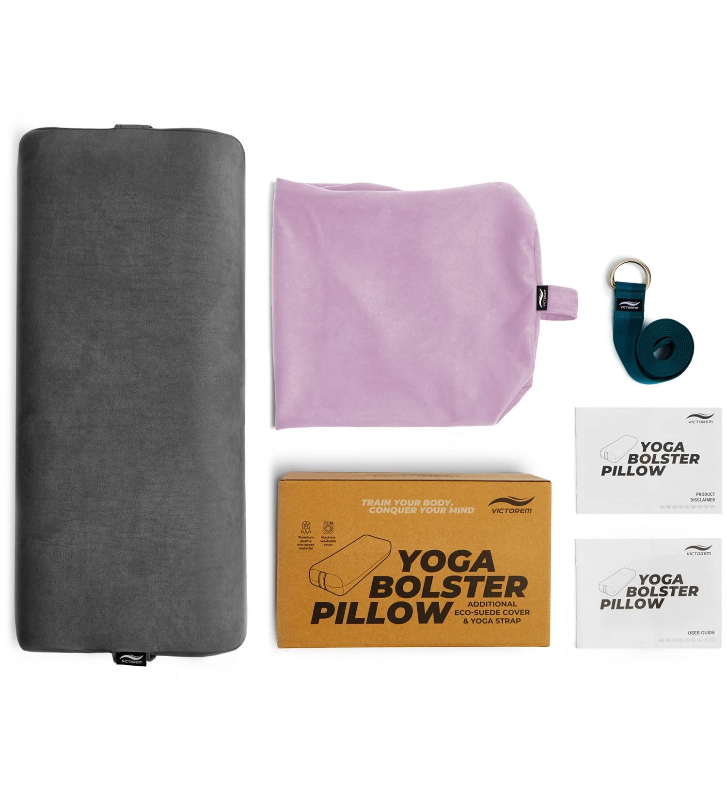 Victorem Yoga Bolster Pillow - Rectangular Meditation Pillow with Washable Cover and Handle for Restorative Yoga - Includes Strap - Buy Online on GoSupps.com