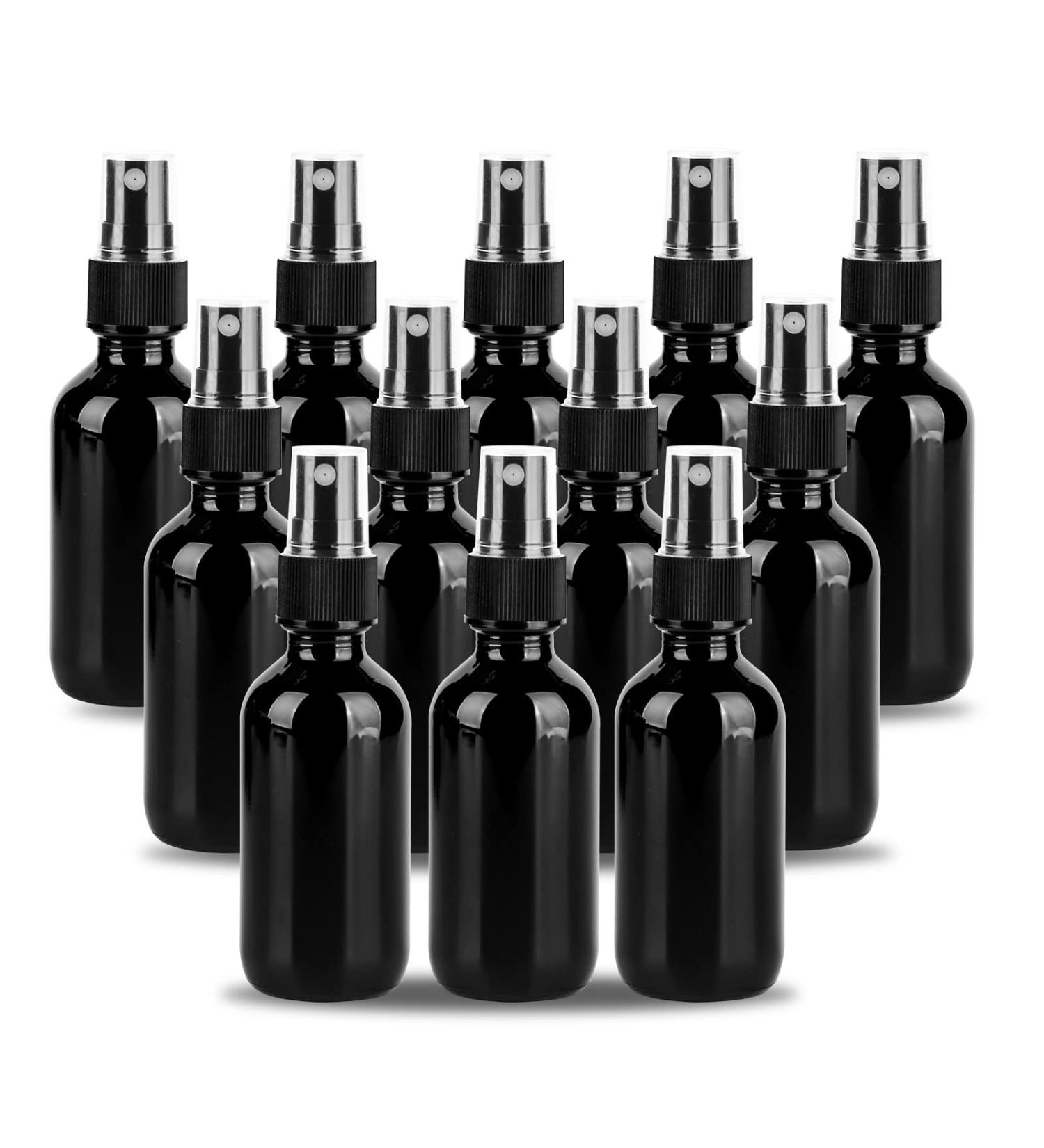 Yonkan 2oz Glass Spray Bottles with Black Fine Mist Sprayer - Pack of 12 | Small Clear Bottles for Essential Oils, Beauty, Hair & Cleaning - Buy Online on GoSupps.com