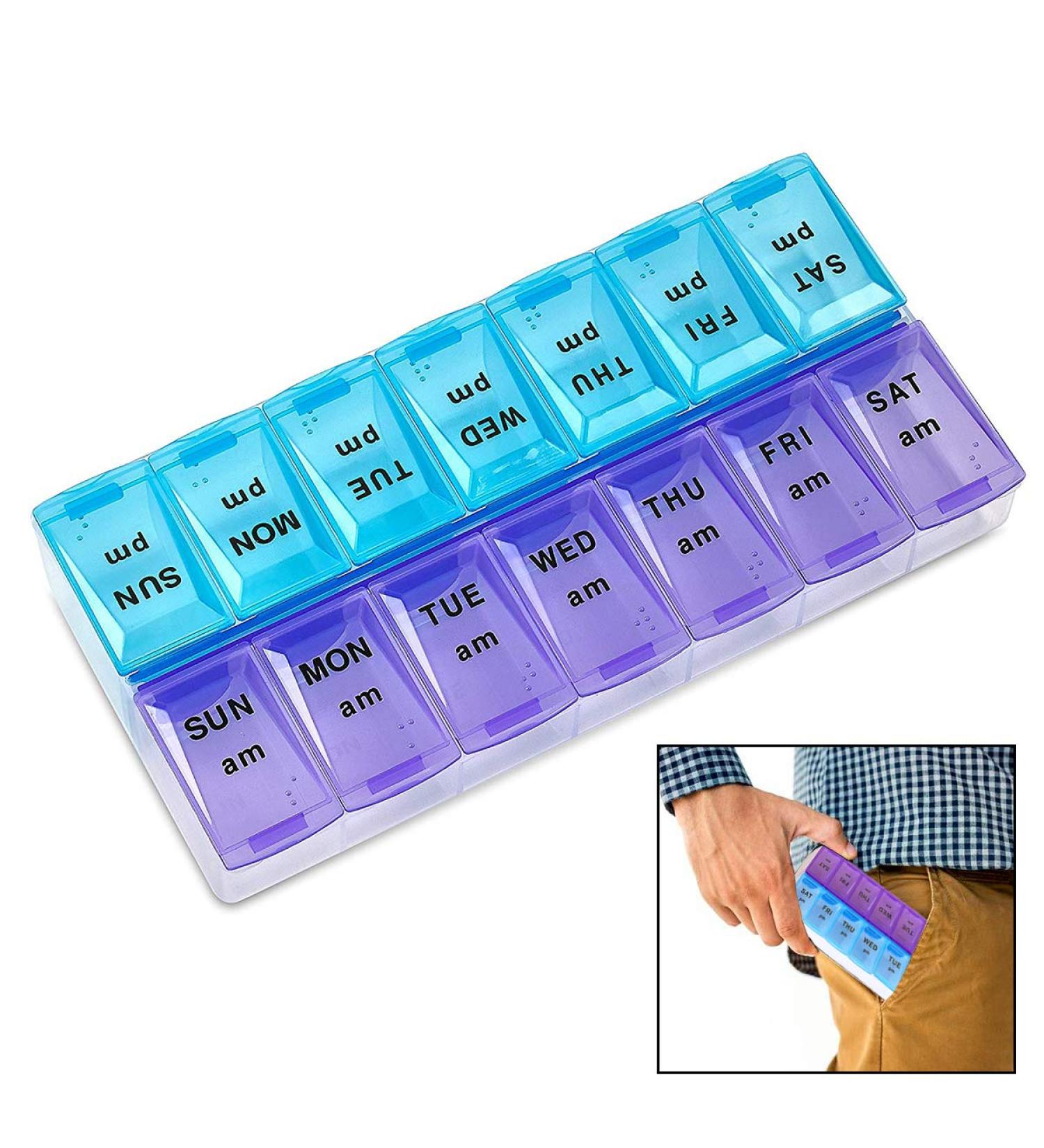 Buy HoFire BPA Free 7-Day Weekly Pill Organizer | Large Compartments for Vitamins & Medications - Twice A Day Travel Case (Purple & Blue - Buy Online on GoSupps.com