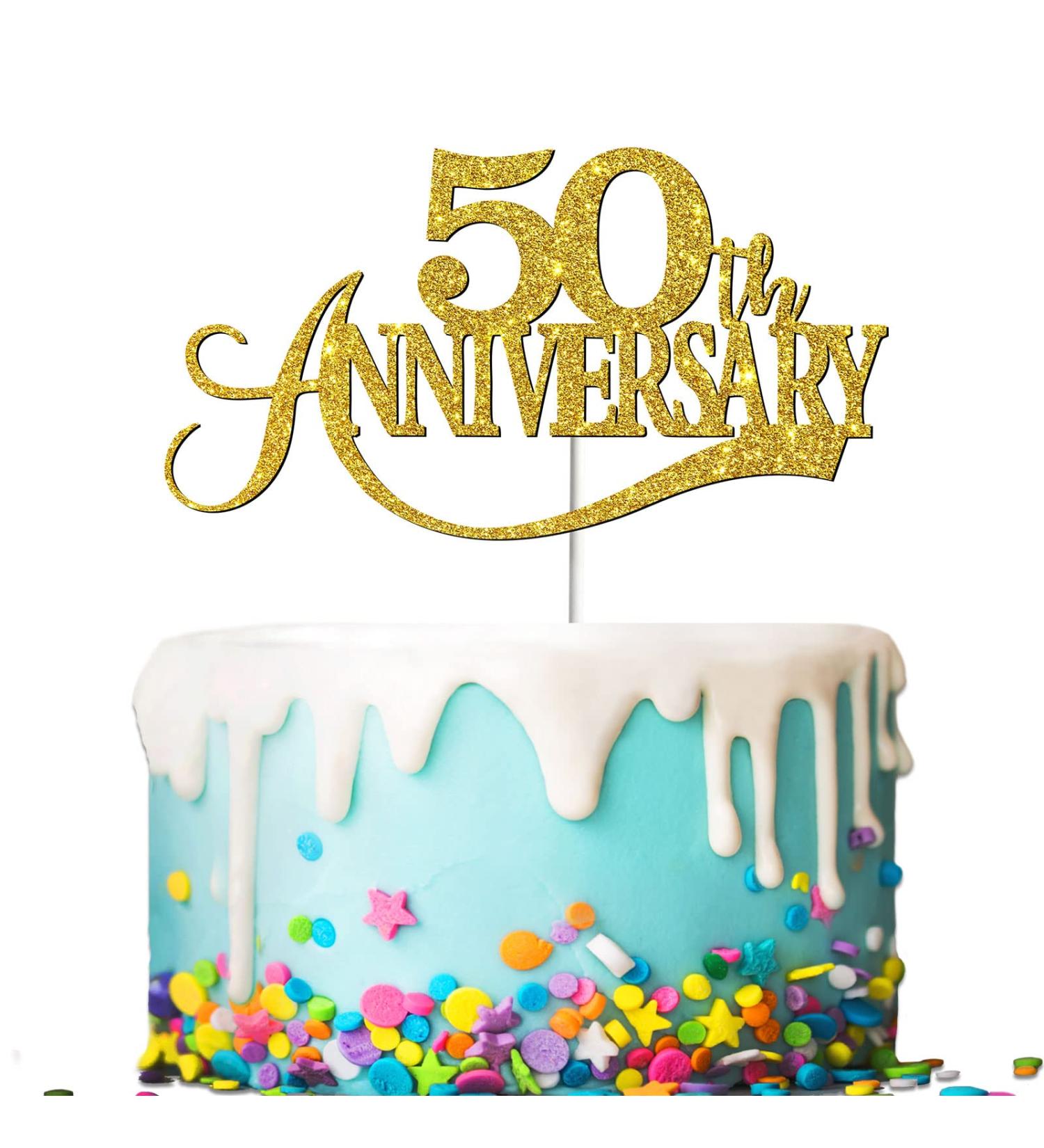 Tenhaisi Glittery Gold Happy 50th Anniversary Cake Topper Hello 50 Wedding Party Decorations Cheers to 50 Anniversary Birthday Party Supplies - Buy Online on GoSupps.com
