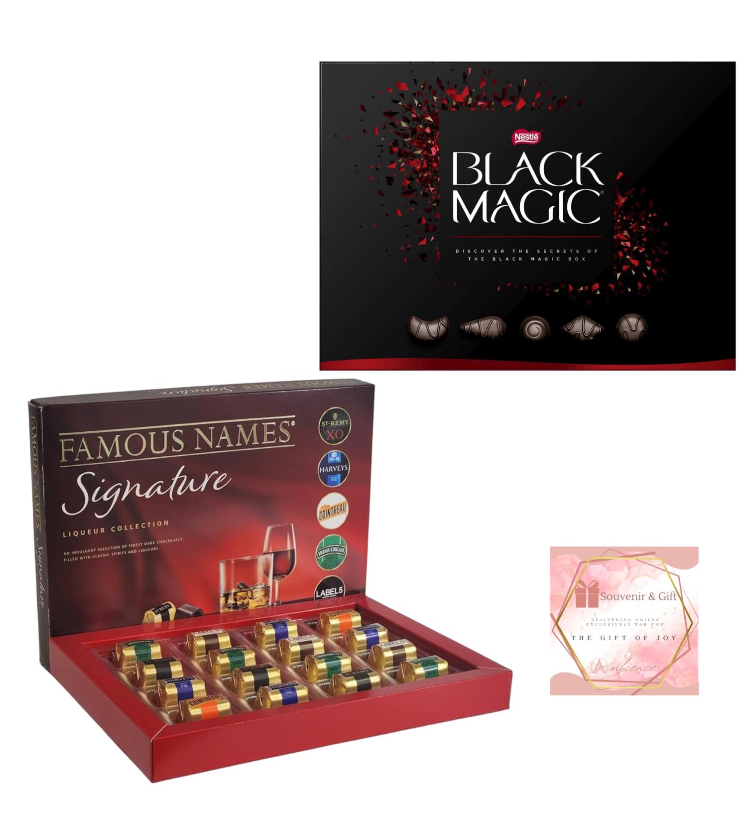 Famous Names Signature Collection 185g & Nestle Black Magic Dark Chocolate Box 174g | Suitable For Vegetarians - Perfect Gifts For Men And Women Ideal Christmas Chocolate Gift Duo - Buy Online on GoSupps.com