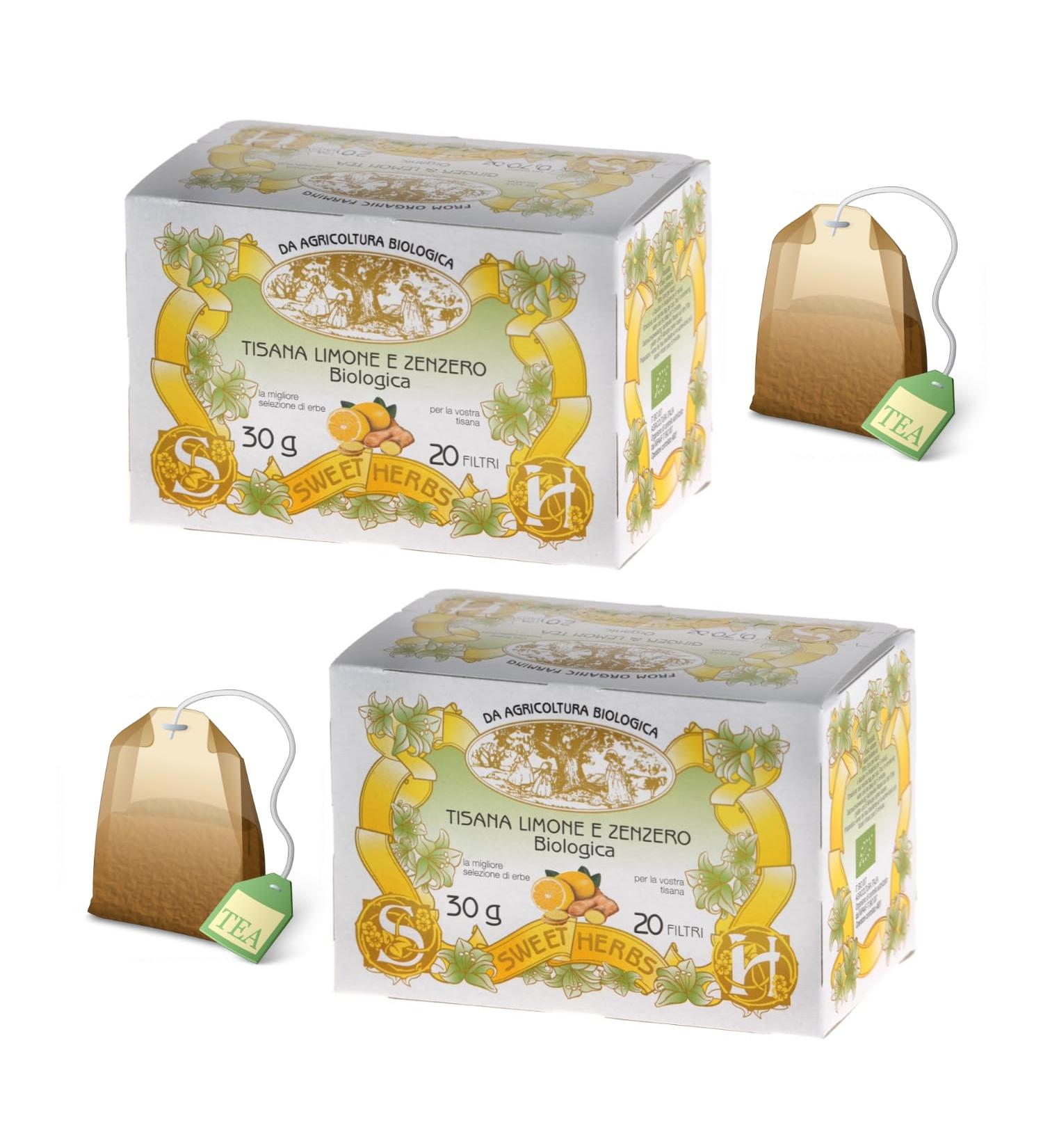  Apicoltura Brezzo Sweet Herbs | Lemon Ginger & Green Tea | Organic Digestive Infusion Lemon Ginger Green Tea - 2 x 20 Individual Filters - Buy Online on GoSupps.com