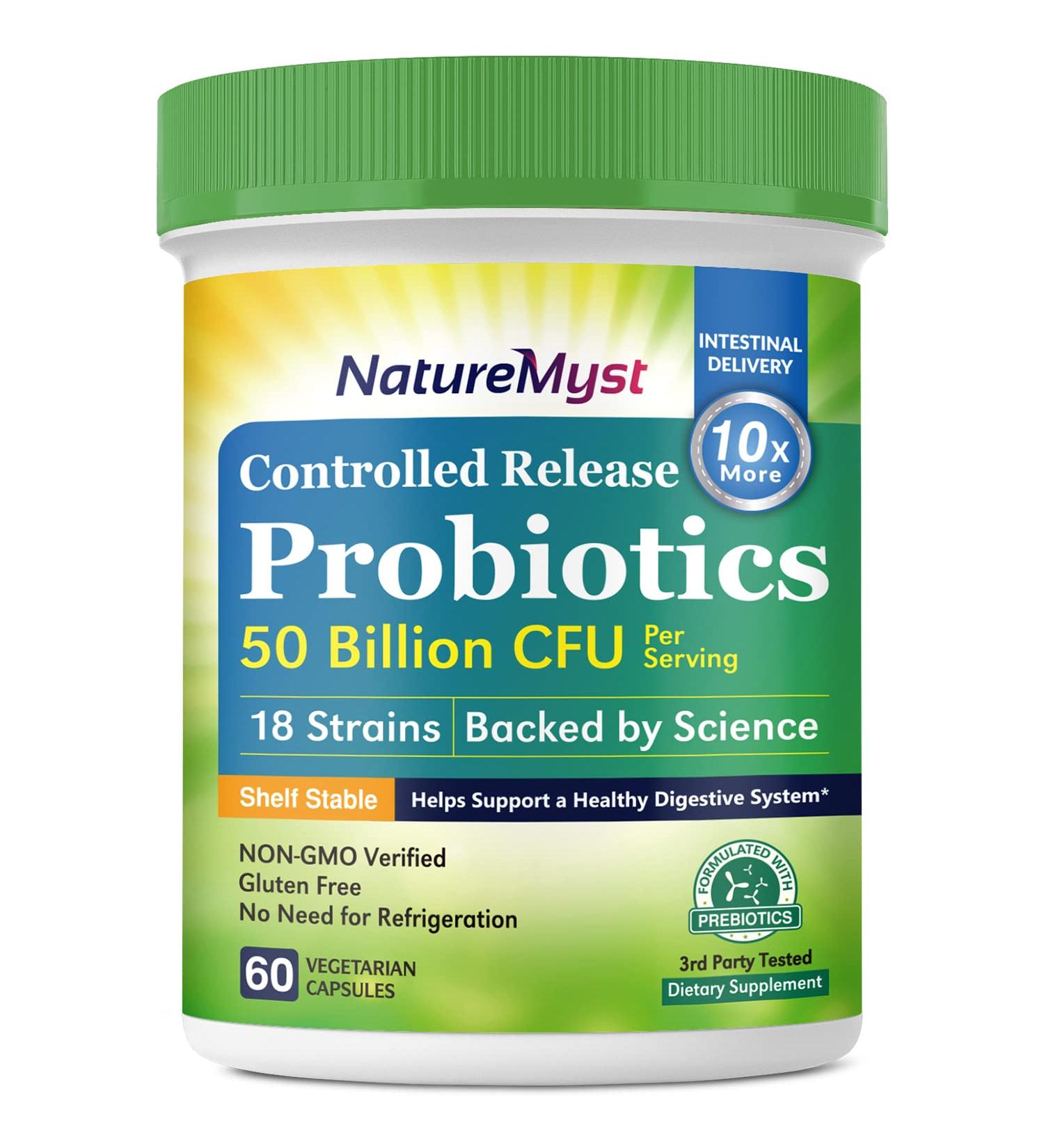 NatureMyst Probiotics 50 Billion 18 Strains 60 Veggie Capsules - Non-GMO & Gluten Free - Buy Online on GoSupps.com