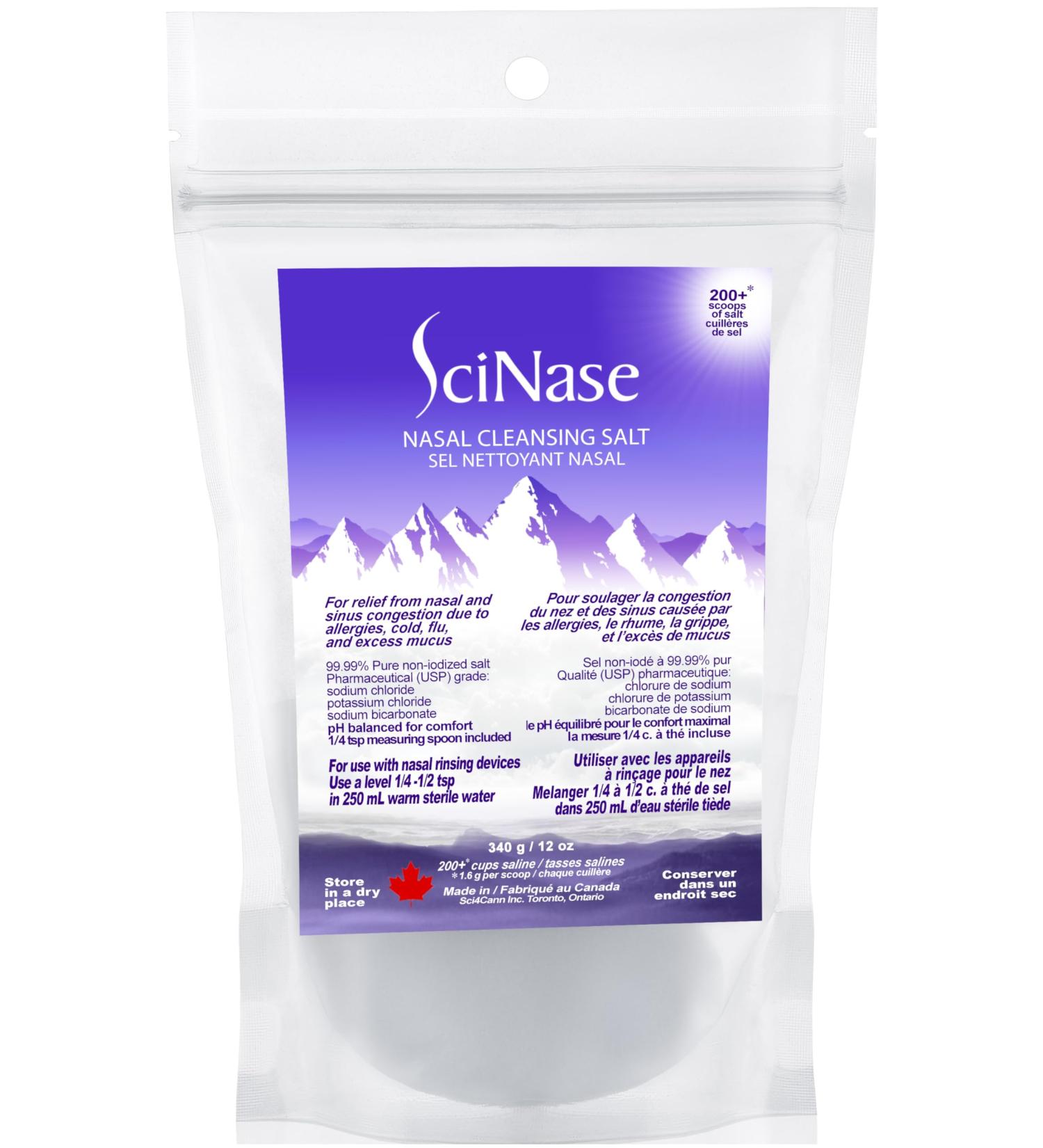SciNase Nasal Cleansing Salt 12 oz Made in Canada Makes 200+ cups of saline - Use with SciNase Nasal Rinse Bottle - Buy Online on GoSupps.com