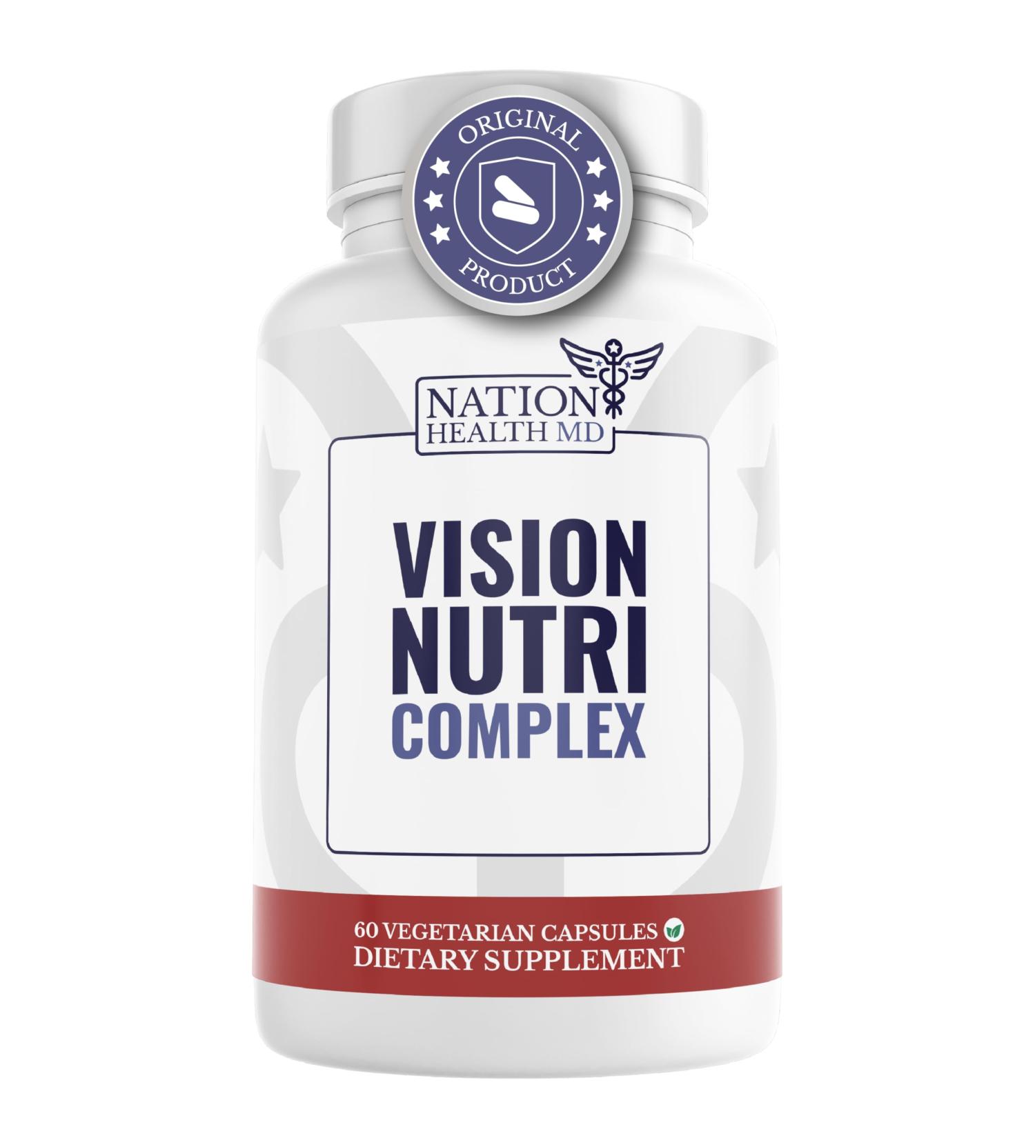 NATION HEALTH MD Vision Nutri Complex - Eye Vitamins with Lutein Bilberry - Eye and Vision Health for Men & Women - 60 Capsules - Buy Online on GoSupps.com