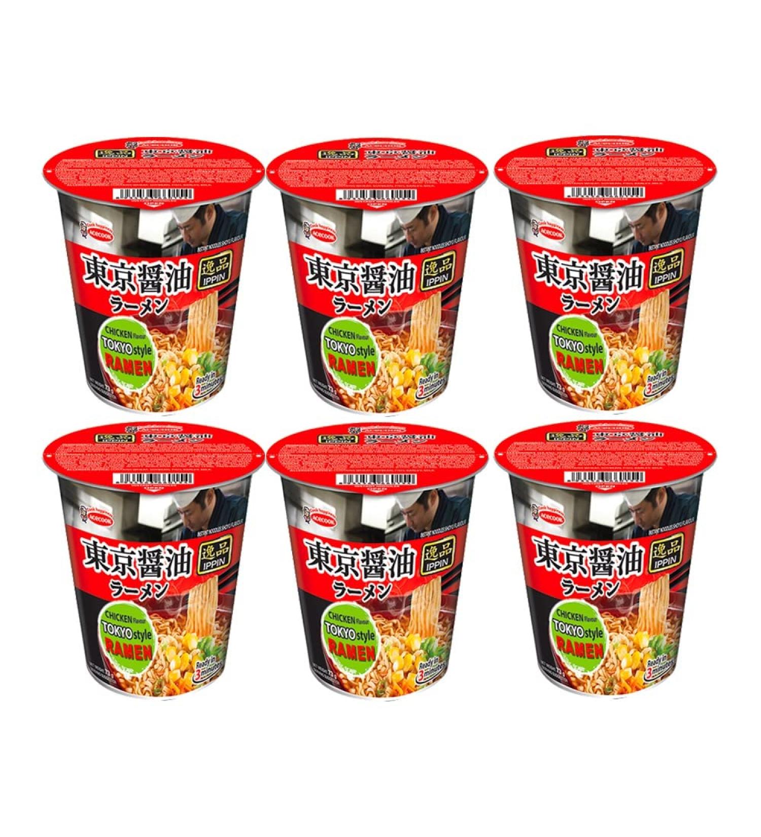 Acecook Ippin Instant Ramen Cup Tokyo Shoyu Flavour 73g (Pack of 6)