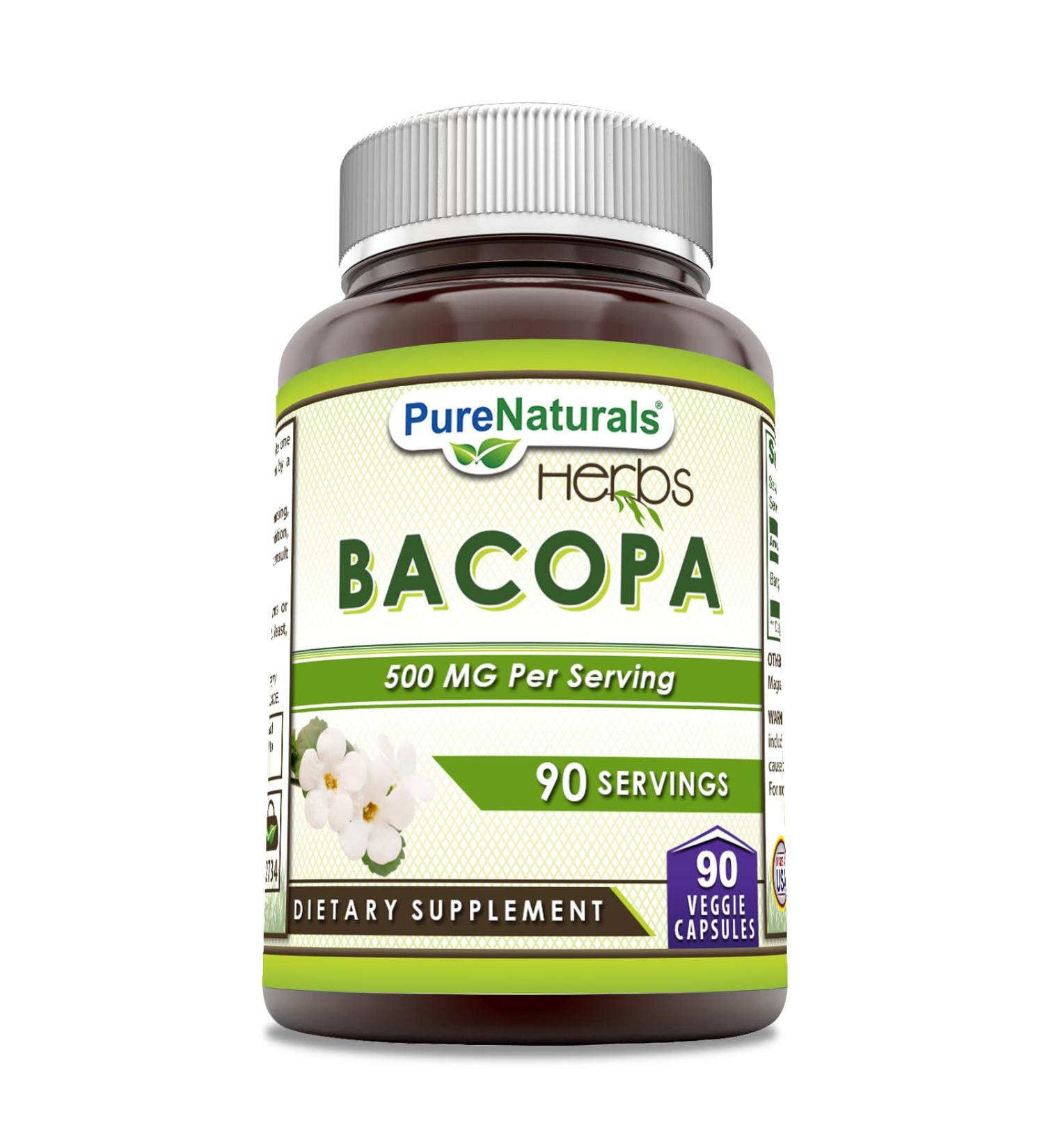Pure Naturals Bacopa 500 Mg Supplement | 90 Vegetarian Capsules | Non-GMO | Gluten-Free | Made in USA - Buy Online on GoSupps.com