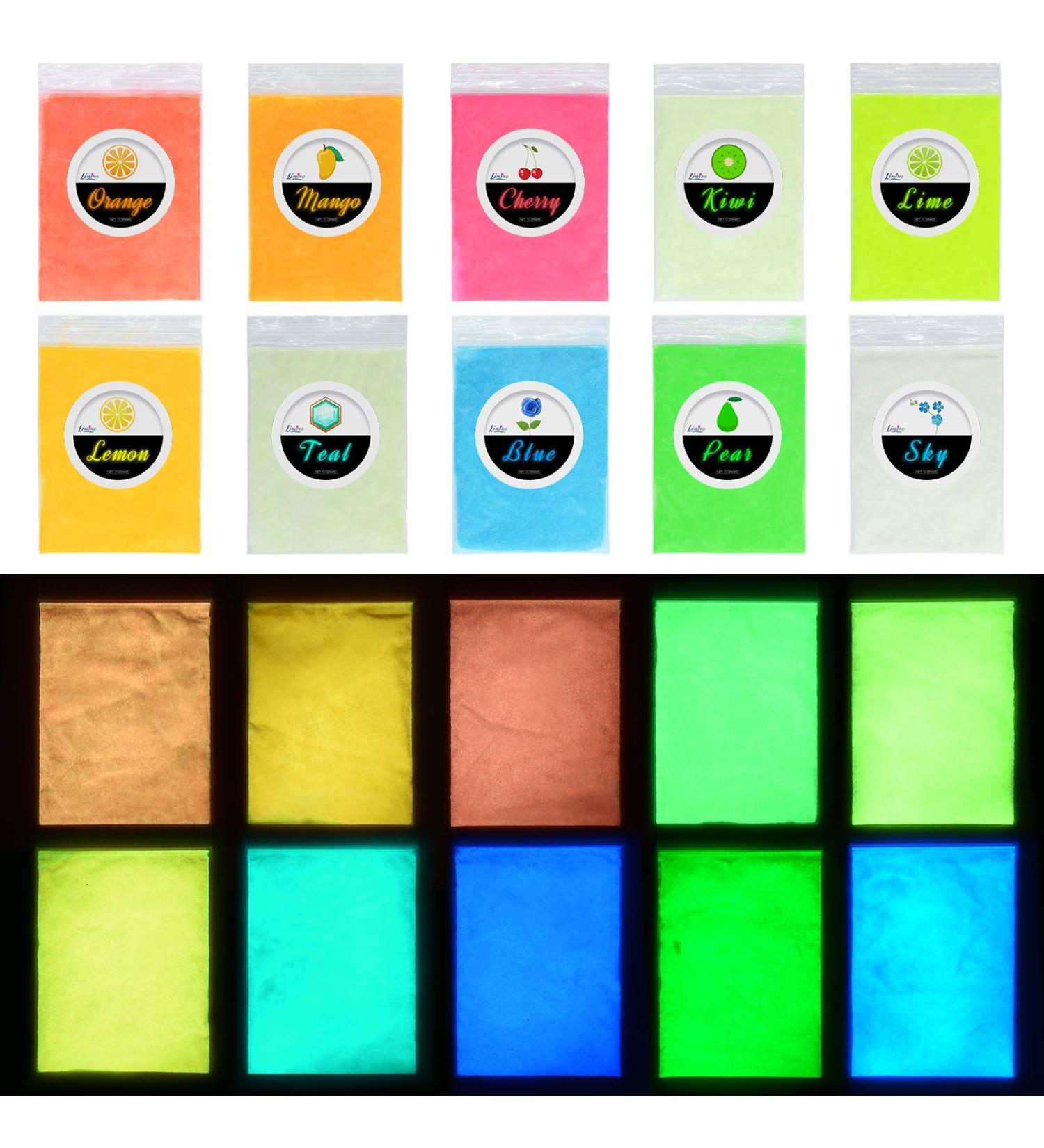 10-Pack Glow in The Dark Pigment Powder for DIY Crafts - Luminous Epoxy Resin Color Dyes - Skin Safe, Long Lasting, Self Glowing - for Slime, Nail Art, Painting - 0.4oz Each - Buy Online on GoSupps.com