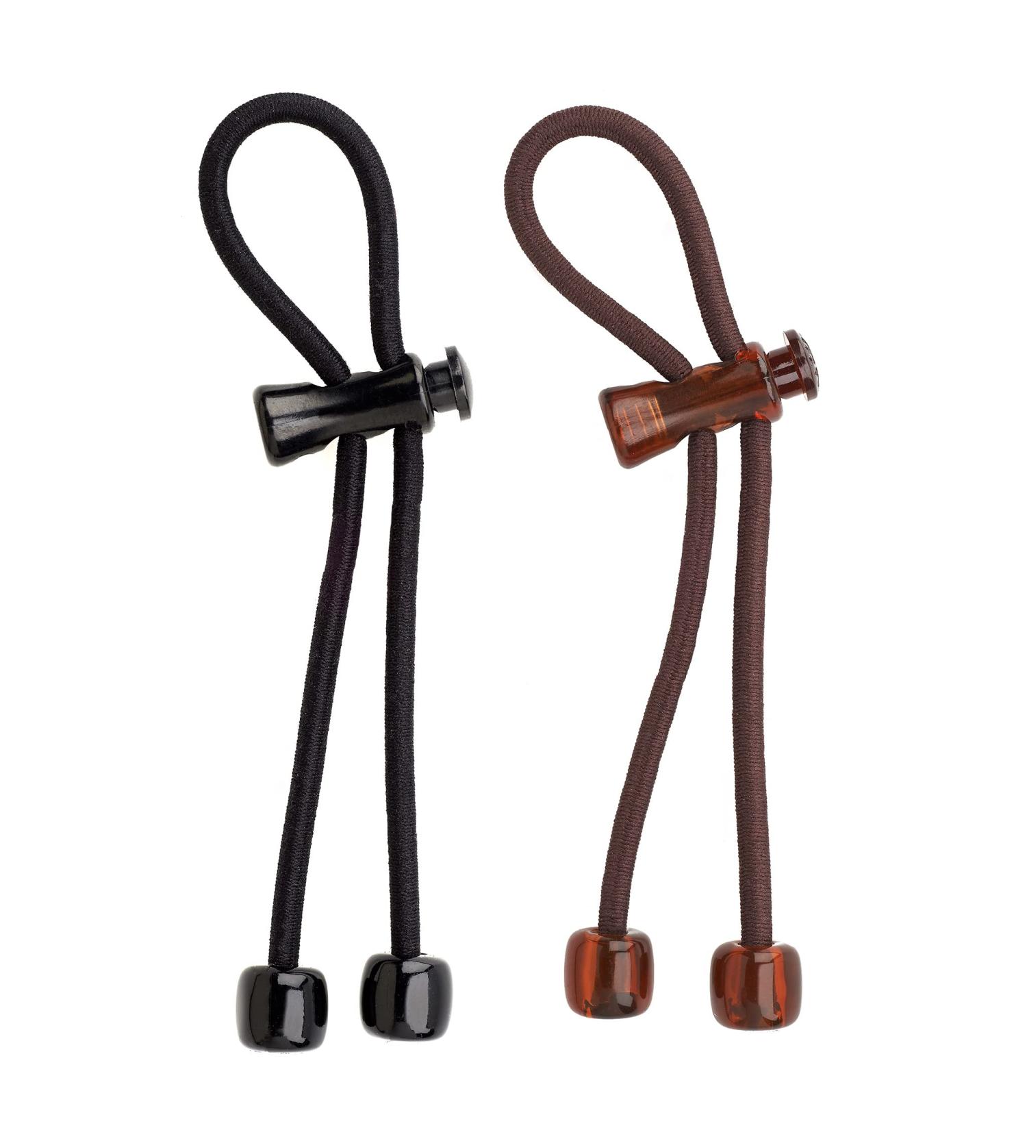 Pulleez Sliding Ponytail Holder Set of 2 - Acrylic Charms - Black/Brown Elastic Hair Ties - Buy Online on GoSupps.com