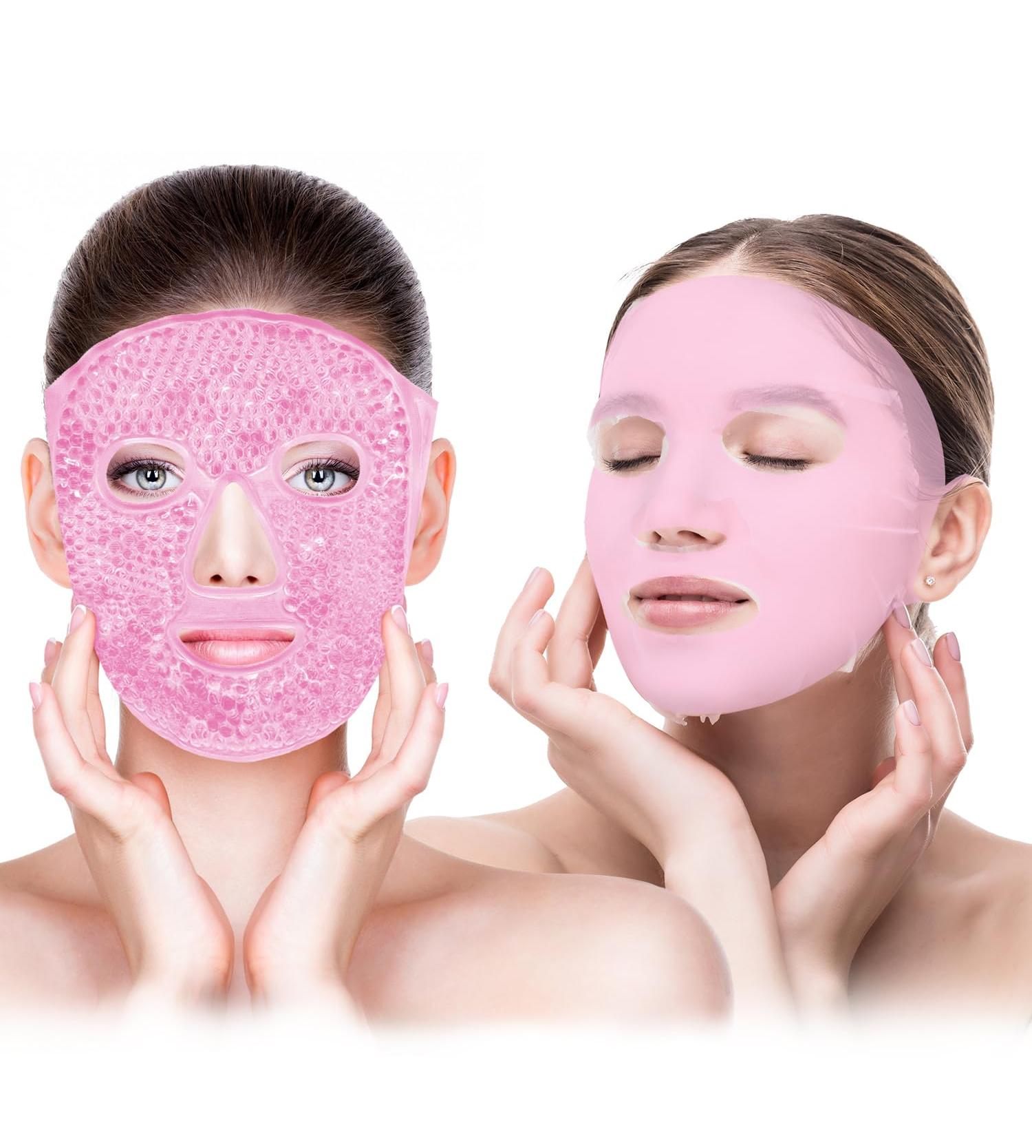 Silicone Face Mask Cover & Ice Face Mask Set | Cooling Relief for Dark Circles Puffiness Migraines | Reusable Anti-Wrinkle Holder - Pink - Buy Online on GoSupps.com