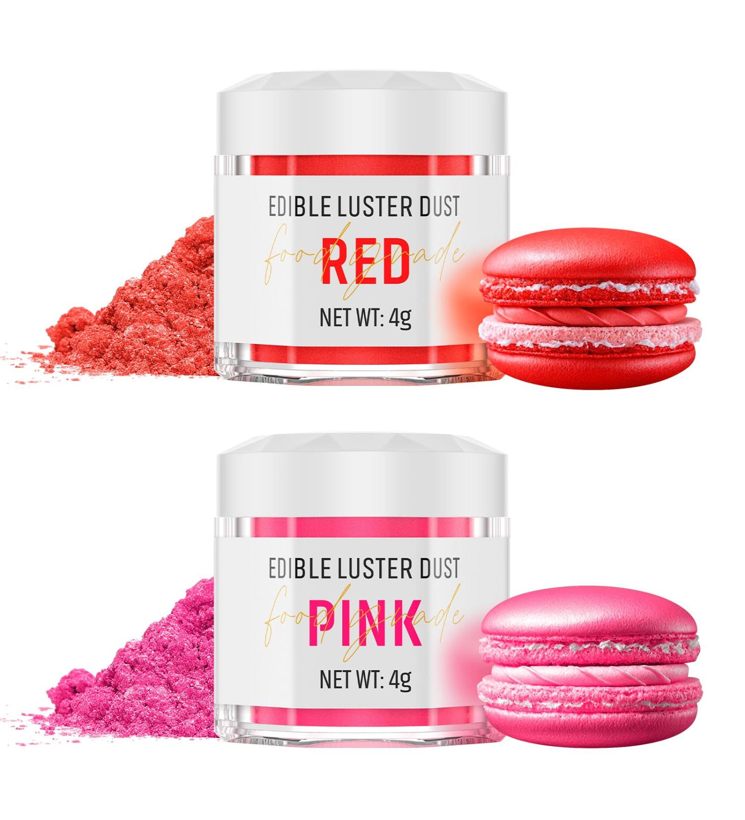 Edible Glitter Set - Red & Pink Powder for Drinks Cakes & Desserts (2x4g) | Tasteless Glitter for Cocktails Champagne & Chocolates - Buy Online on GoSupps.com