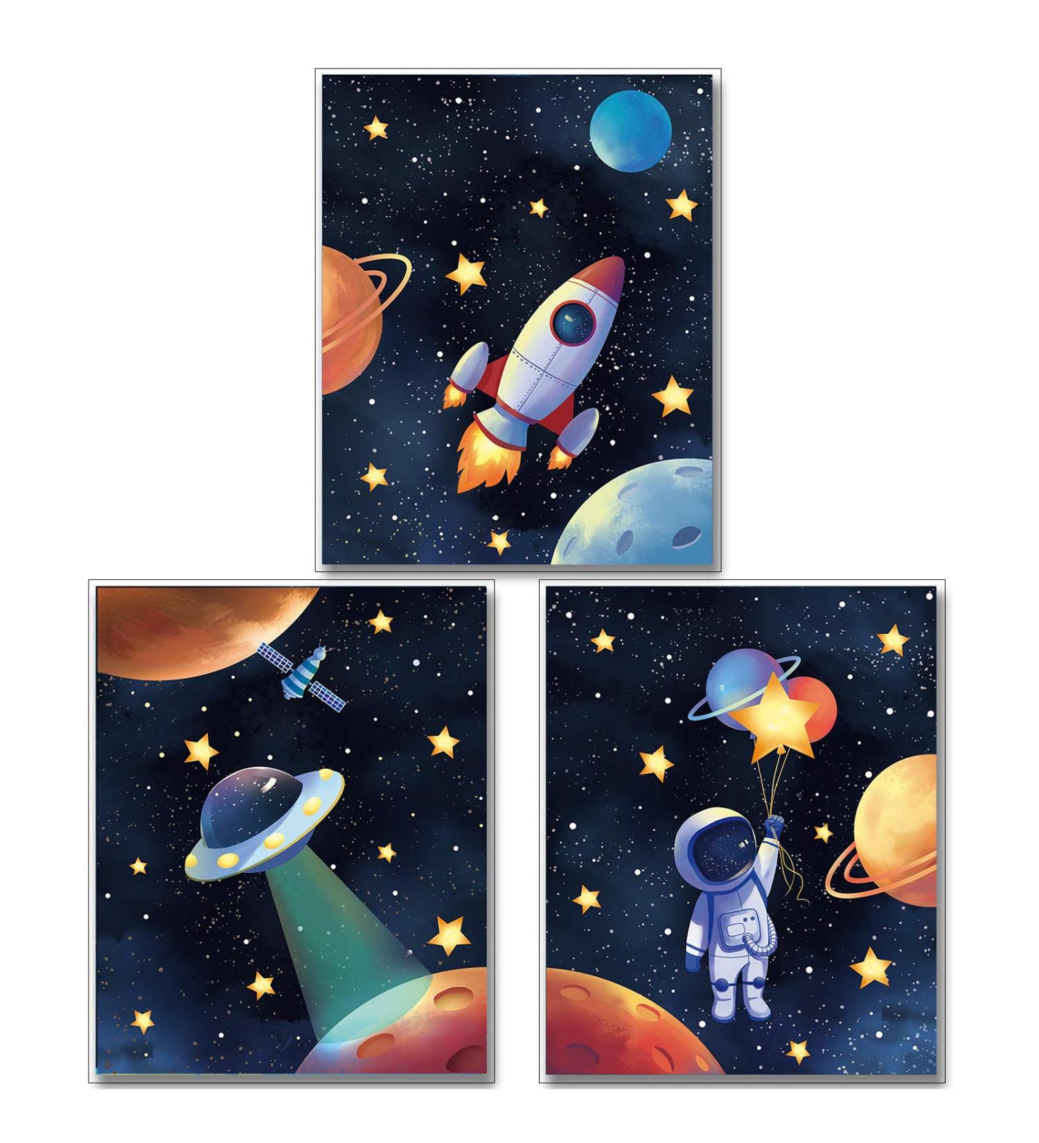 Buy Mwoot 3-Piece Children's Room Decoration Posters | 30x40cm Space Murals for Baby & Young Bedrooms | Canvas Wall Art Without Frame - Room Decor Accessories - Buy Online on GoSupps.com