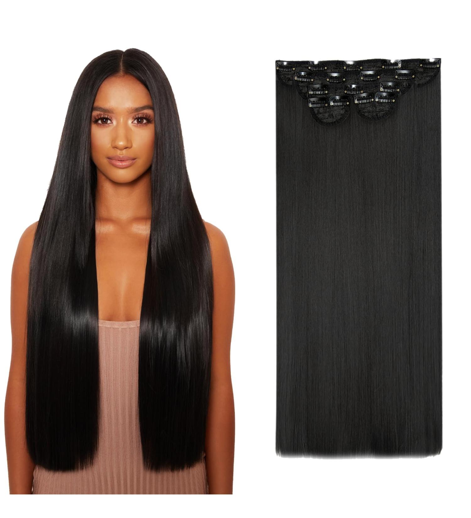 Lullabellz Super Thick Statement Straight Clip In Hair Extensions 5-Piece 26-Inch Length Natural Black - Buy Online on GoSupps.com