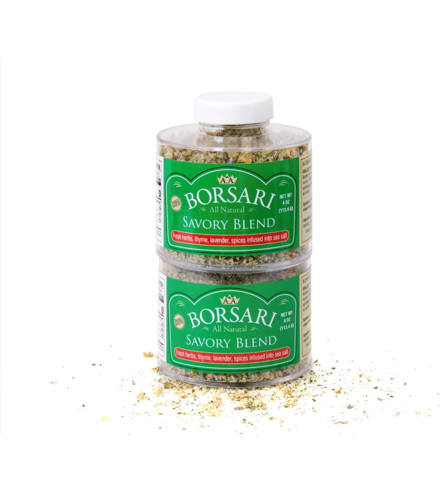Borsari Seasoned Salt 2-Shaker Gift Set - Savory Seasoning Blend - Gluten Free Gourmet Seasonings For Steak, Fish, Poultry, & More - (4oz Shaker Bottles) Pack of 2 (4oz)